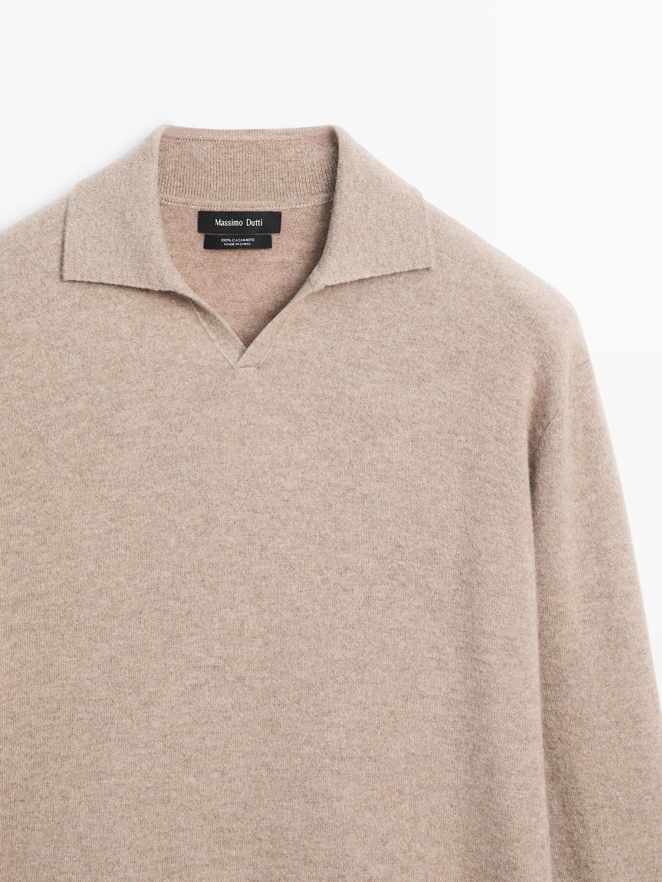 100% cashmere knit polo collar sweater — MINK