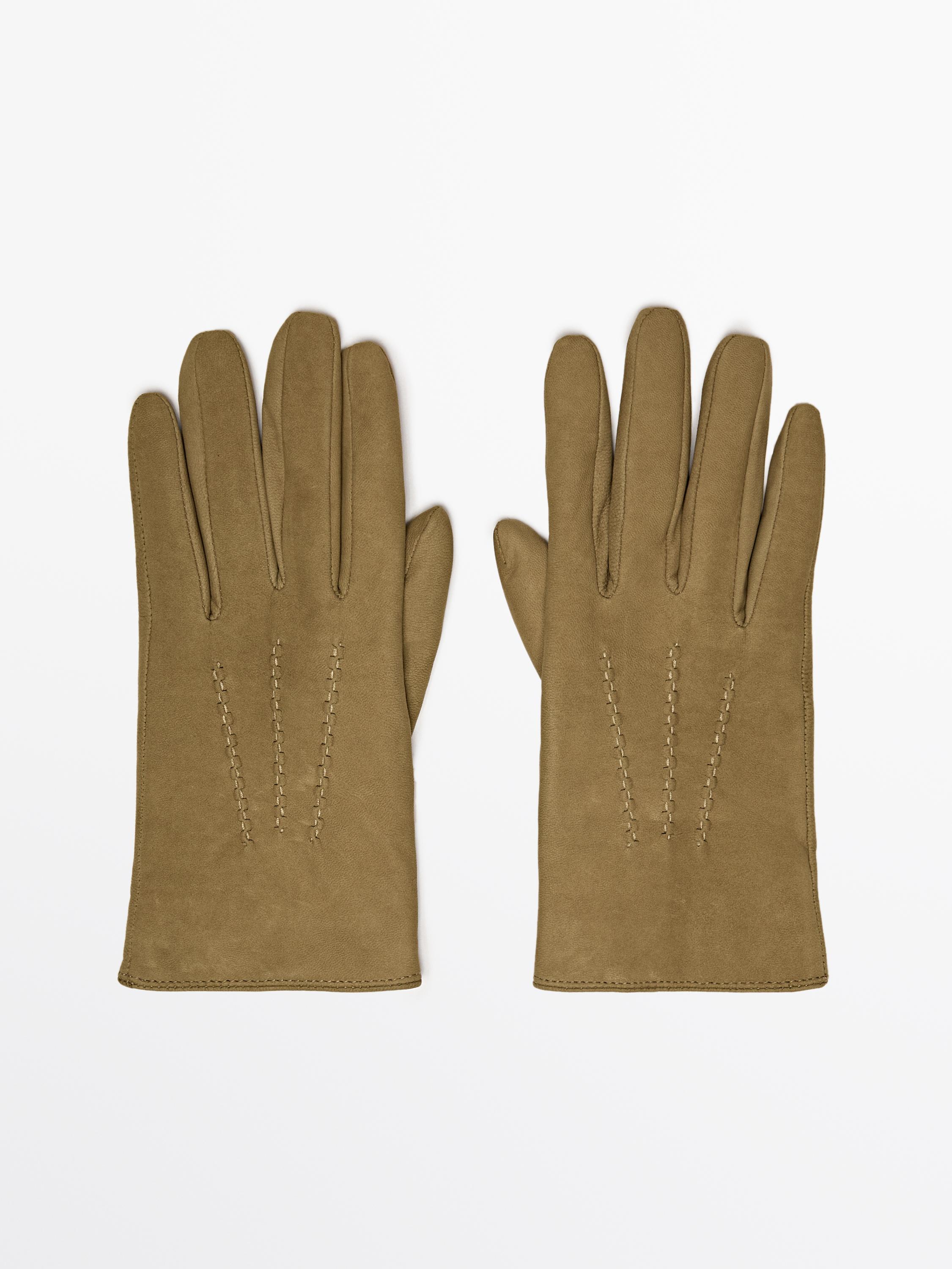 Leather gloves with central detail