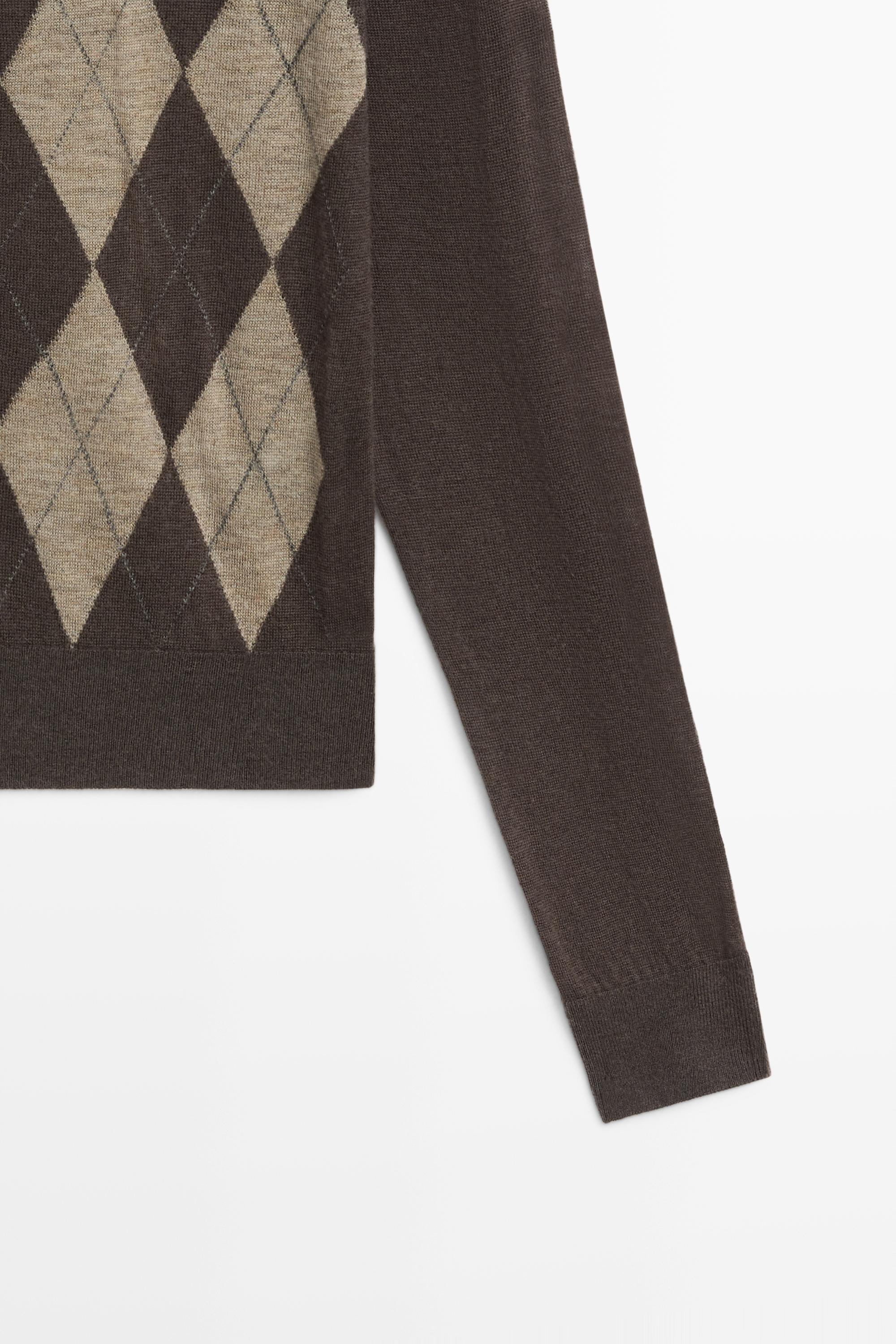 100% wool argyle knit cardigan — GREY