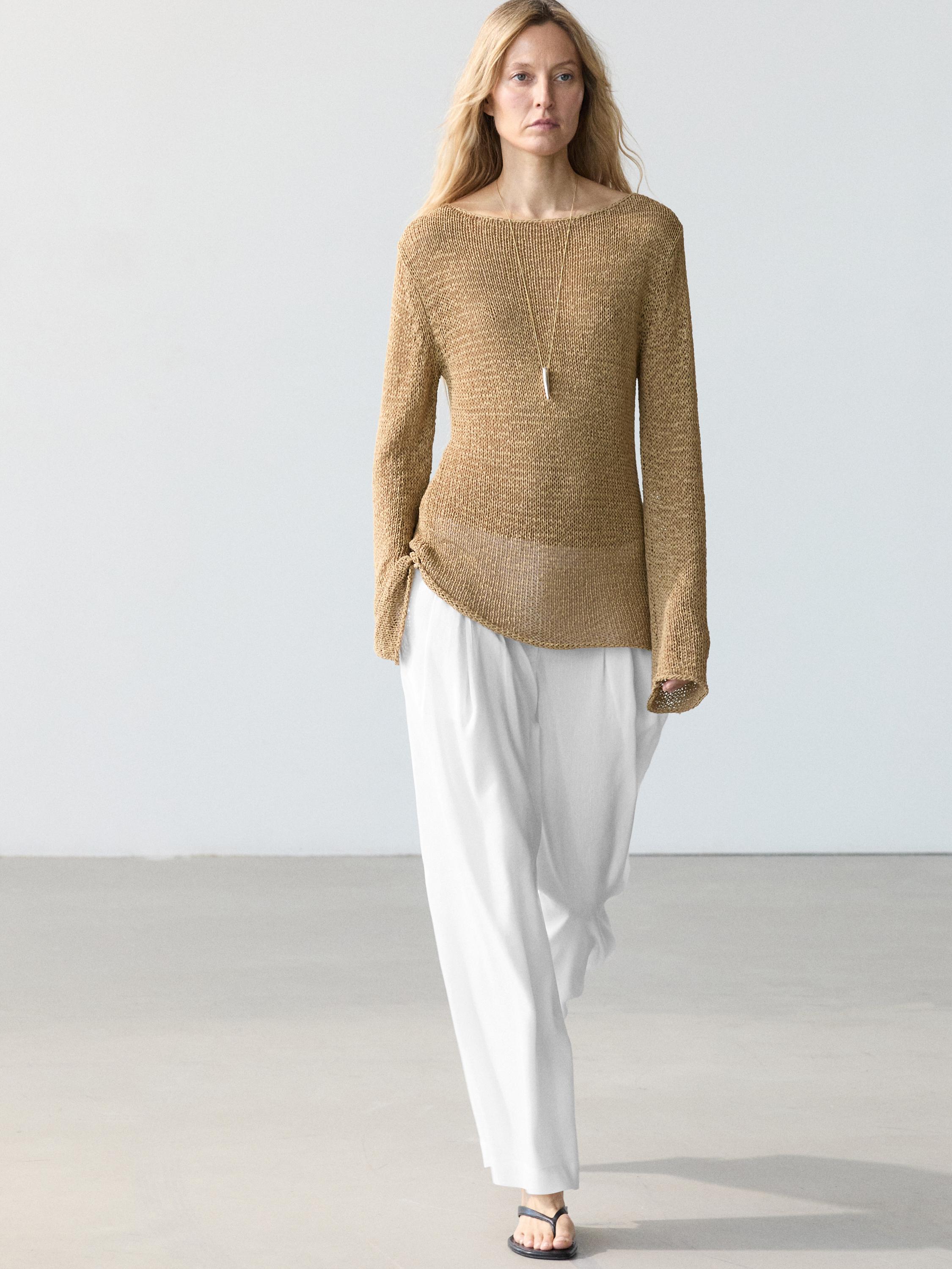 Flowing linen blend trousers — Off white