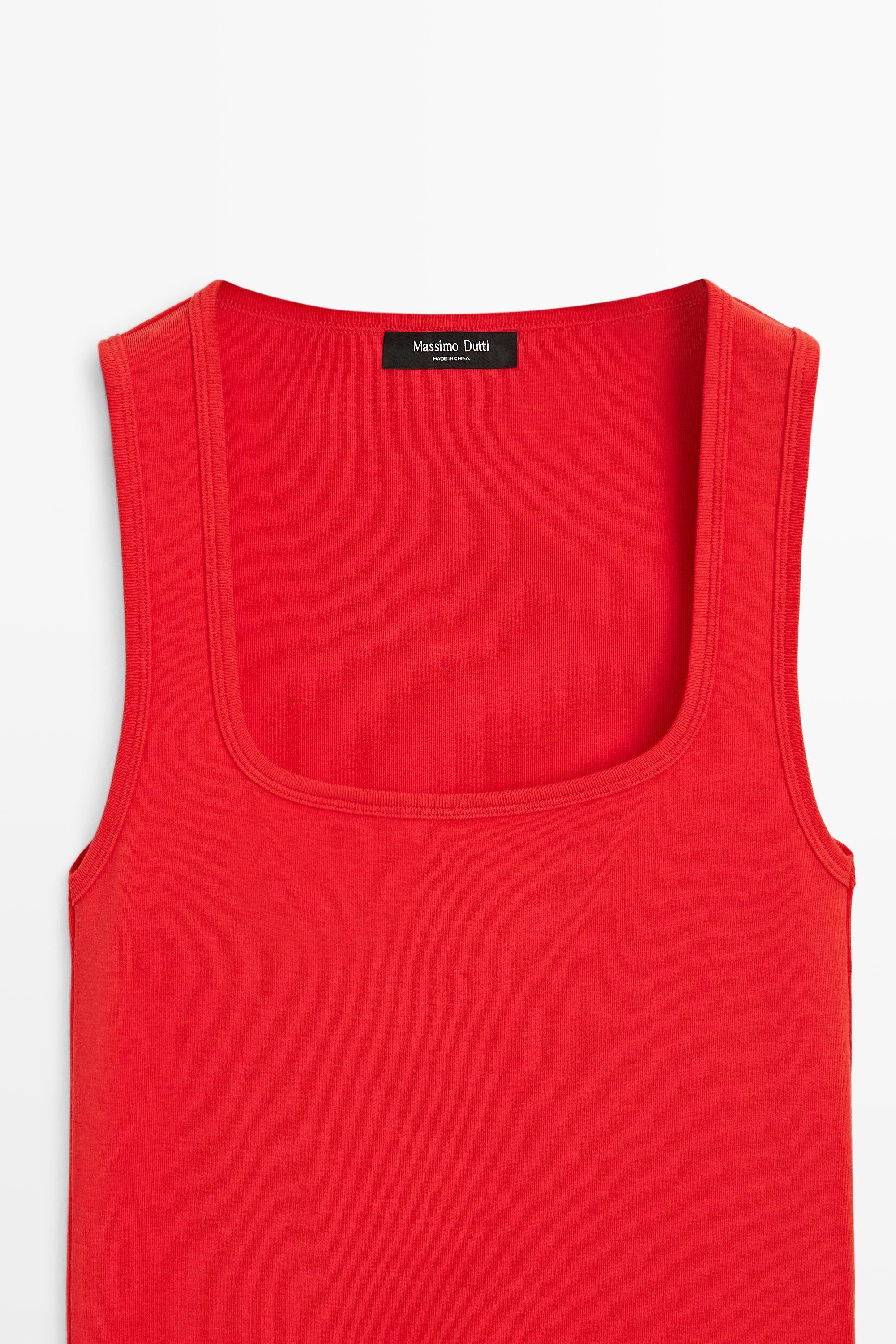 Cotton blend square neck top — RED