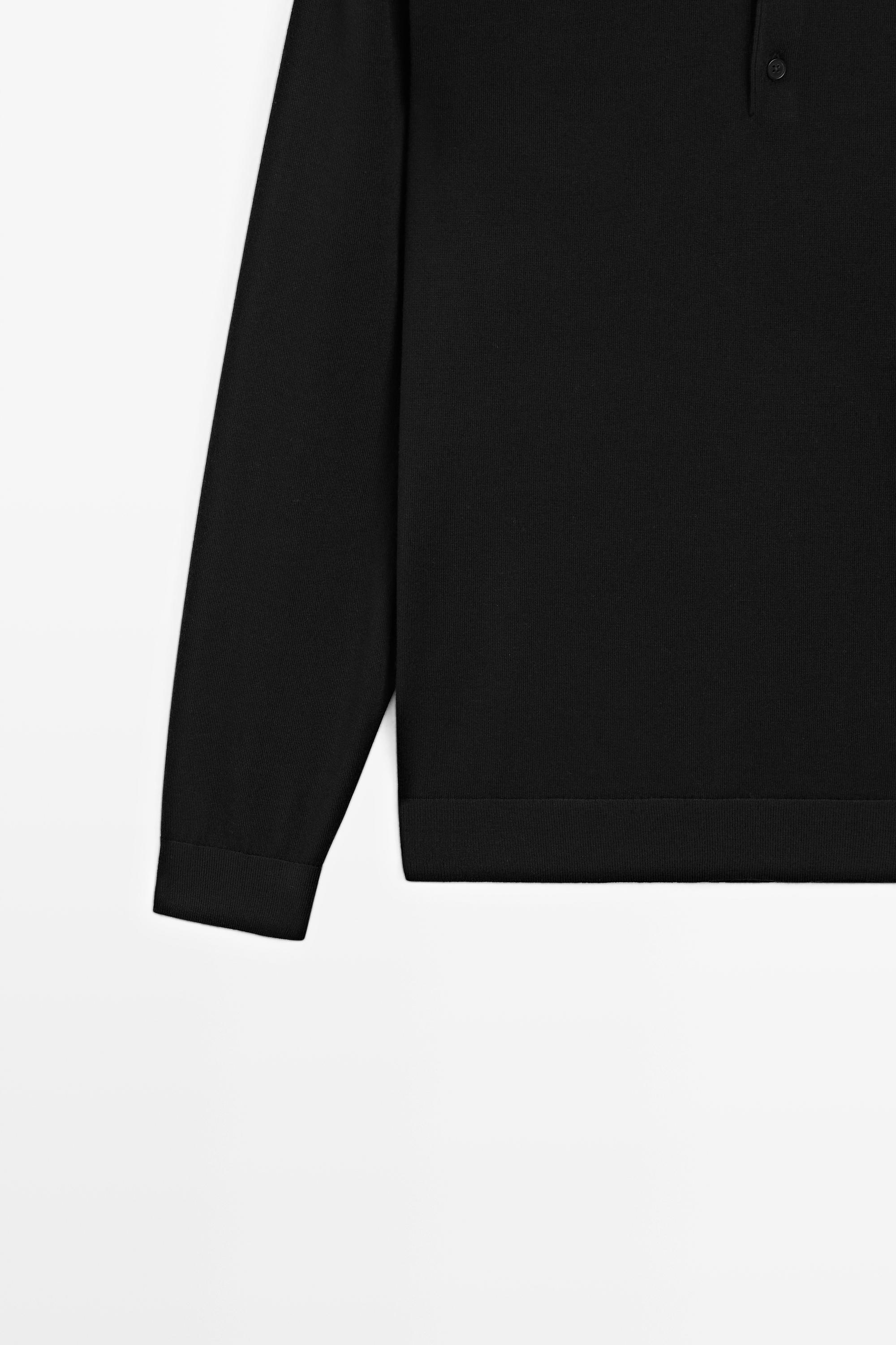 100% merino wool knit polo sweater — BLACK