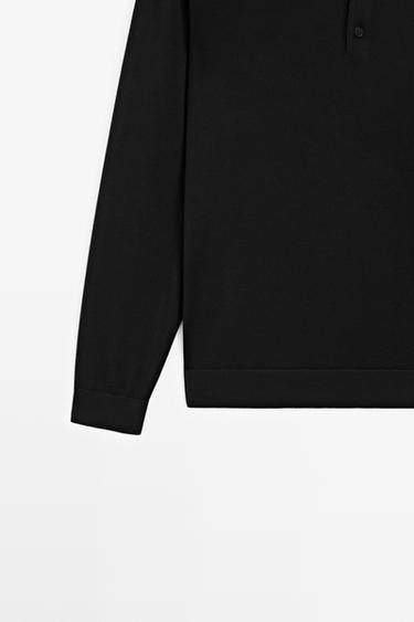 100% merino wool knit polo sweater — BLACK 7