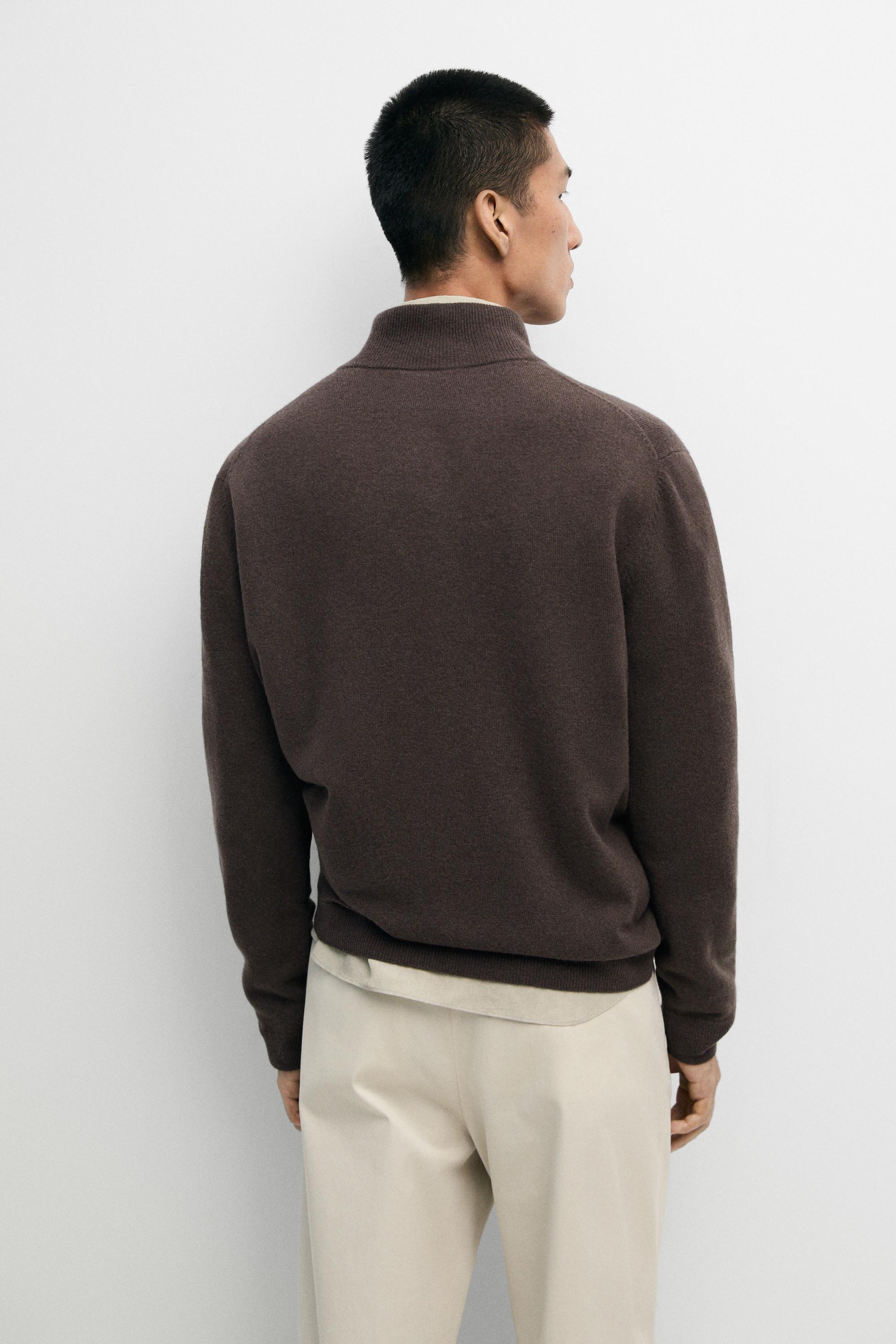 Wool blend zip-detail cardigan — BROWN