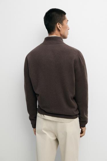 Wool blend zip-detail cardigan — BROWN 5