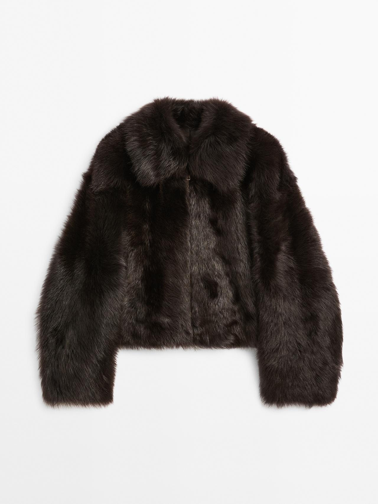 Massimo Dutti - Dame - Kort Toscansk Læderjakke - Brun - Xs