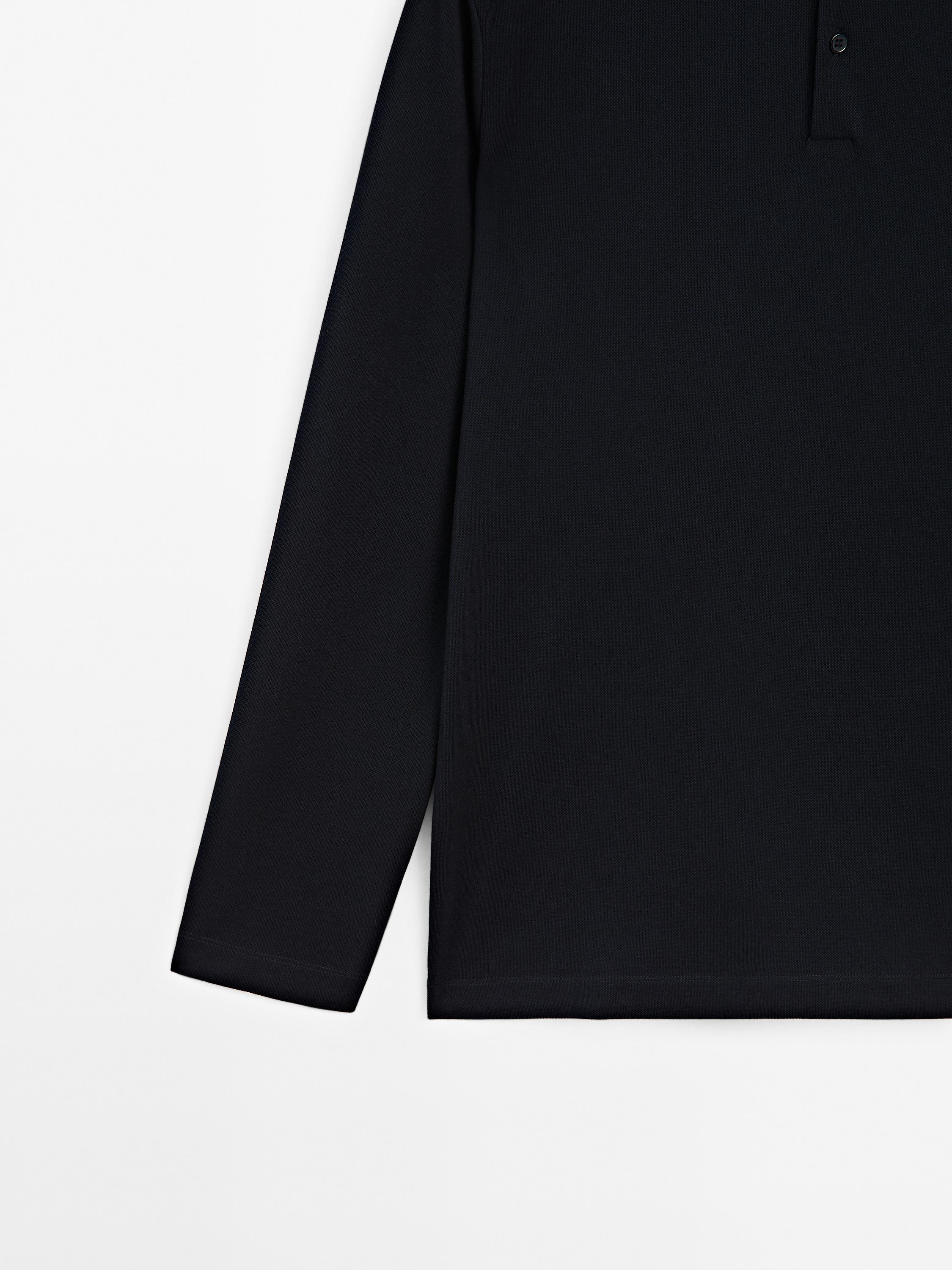Long sleeve mercerised cotton piqué polo shirt
