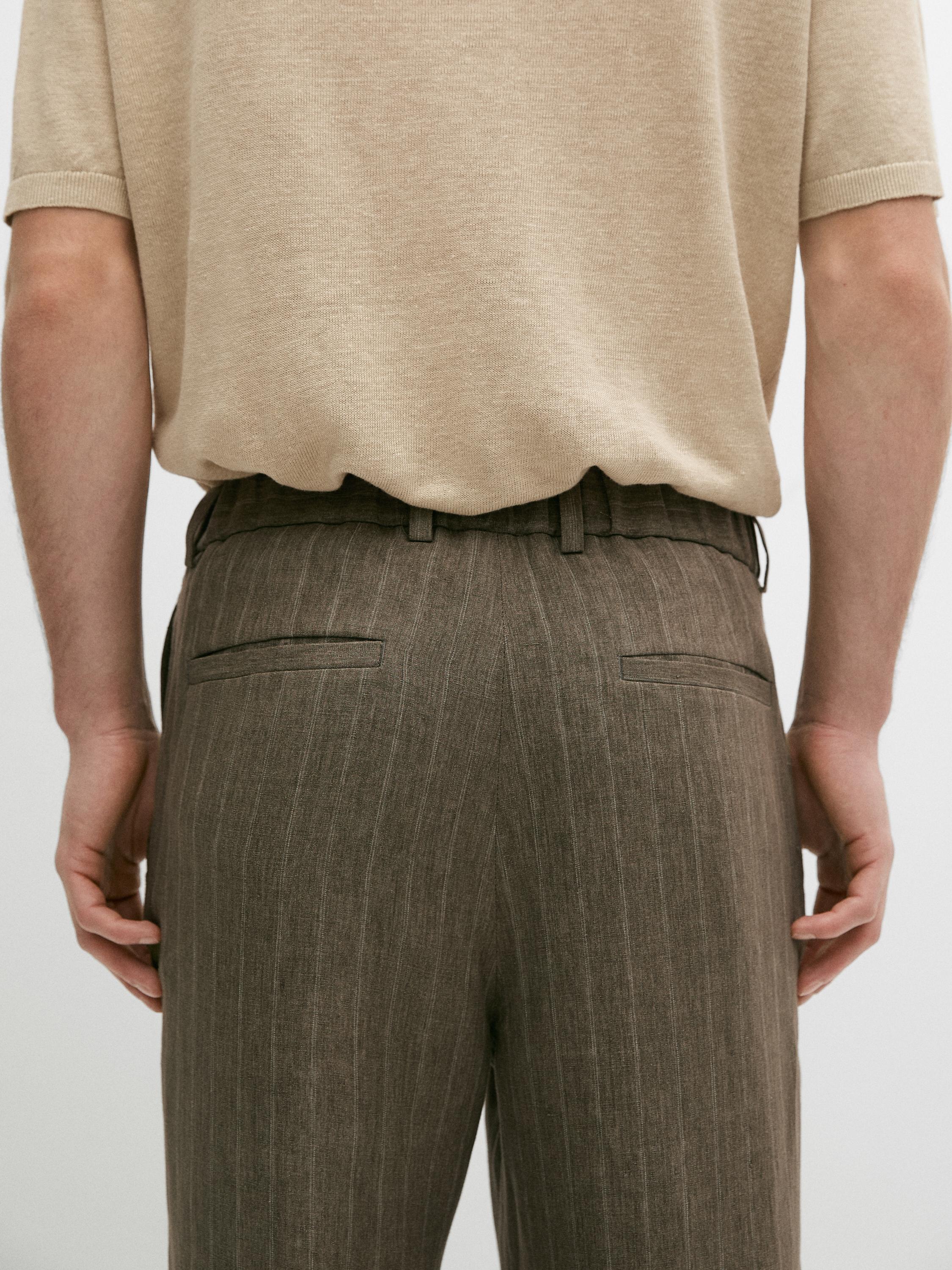 Striped linen trousers — GREEN