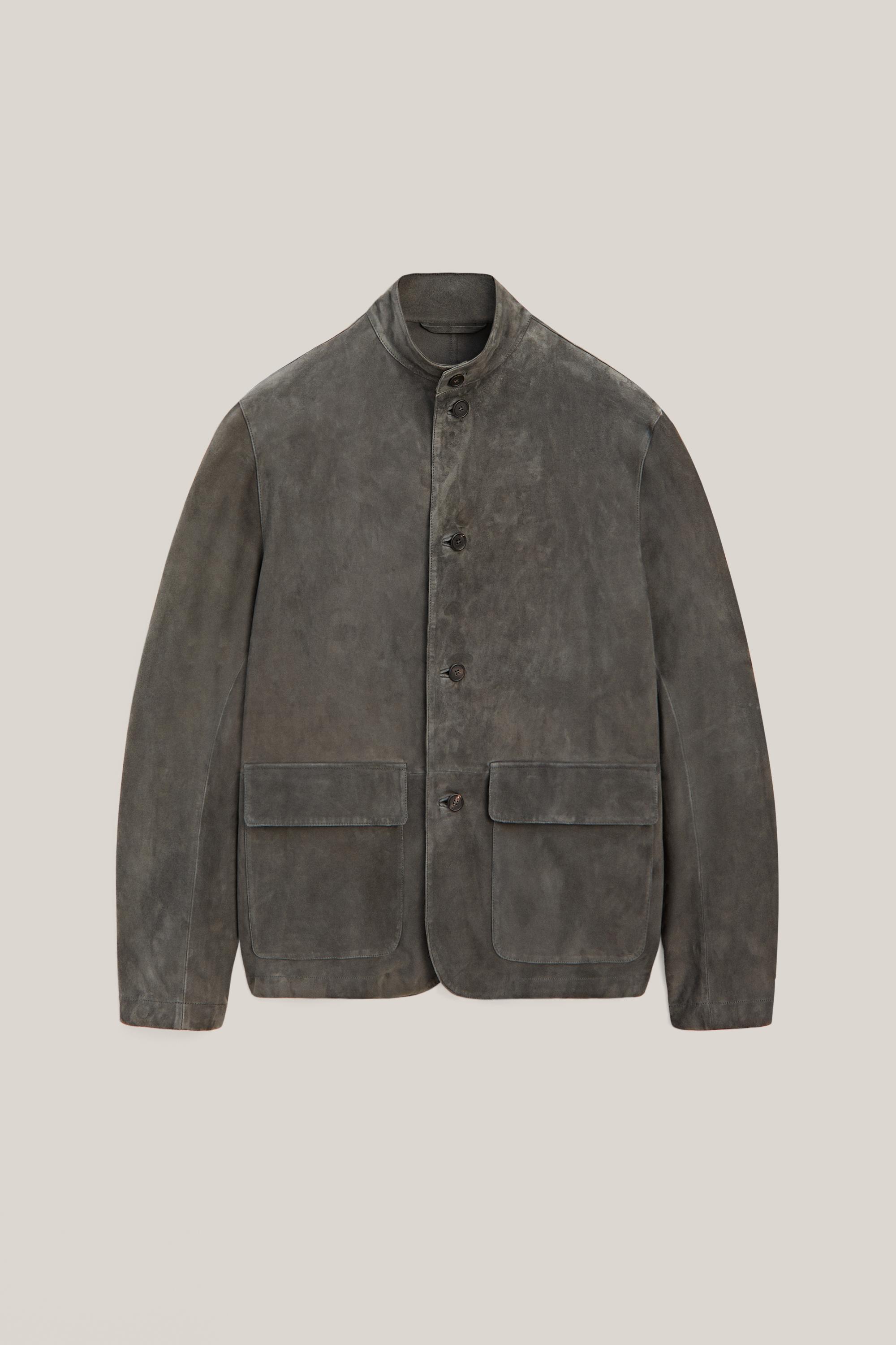 Suede leather overshirt with stand collar - LIMITED EDITION — ANTHRACITE GREY
