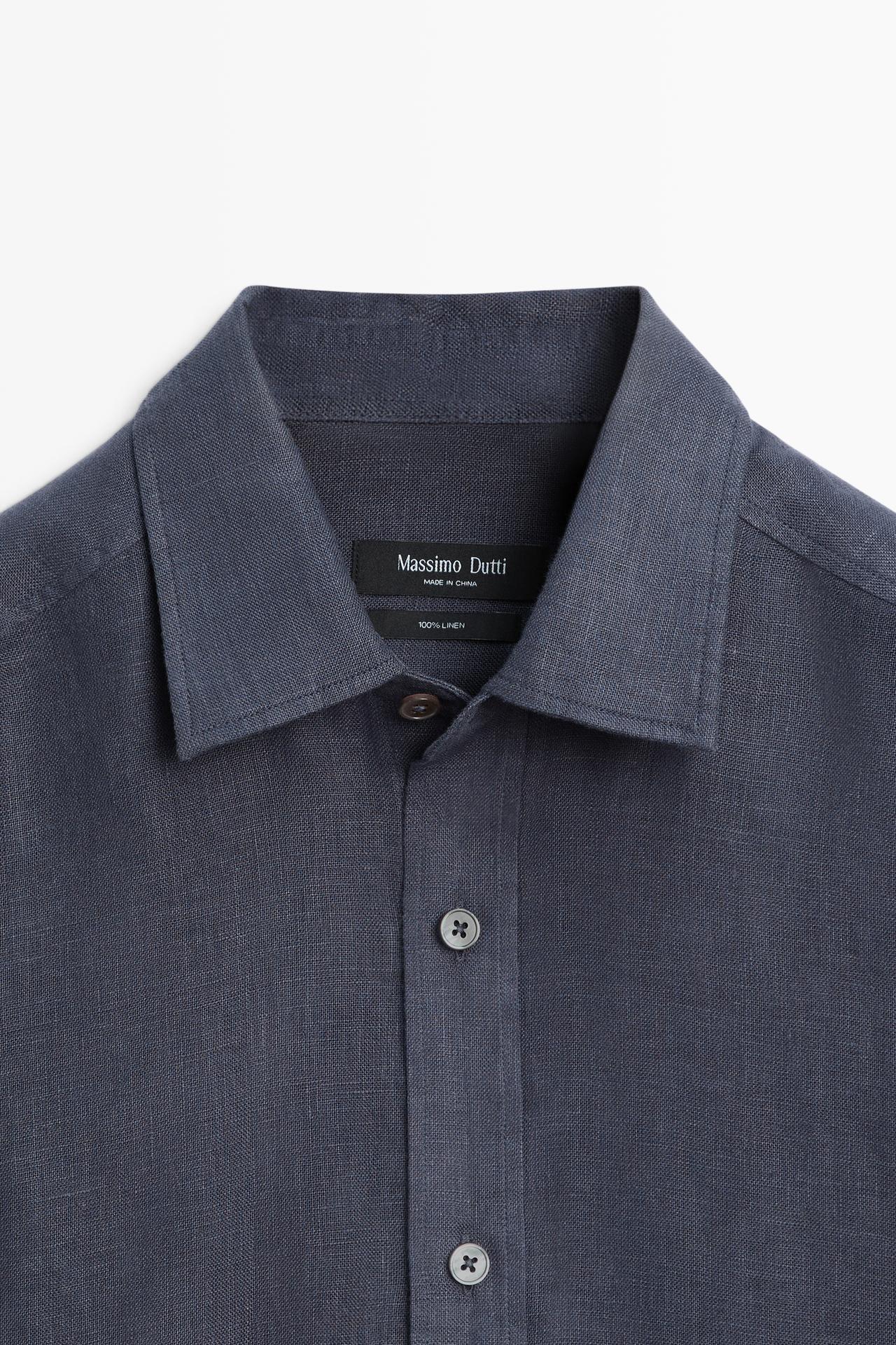 100% linen regular fit shirt — INK BLUE
