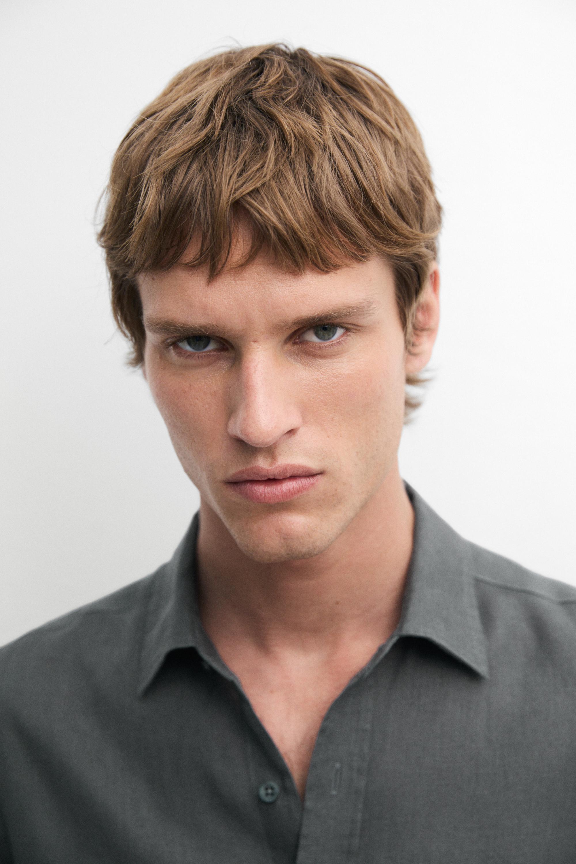 100% linen slim fit shirt — DARK GREEN