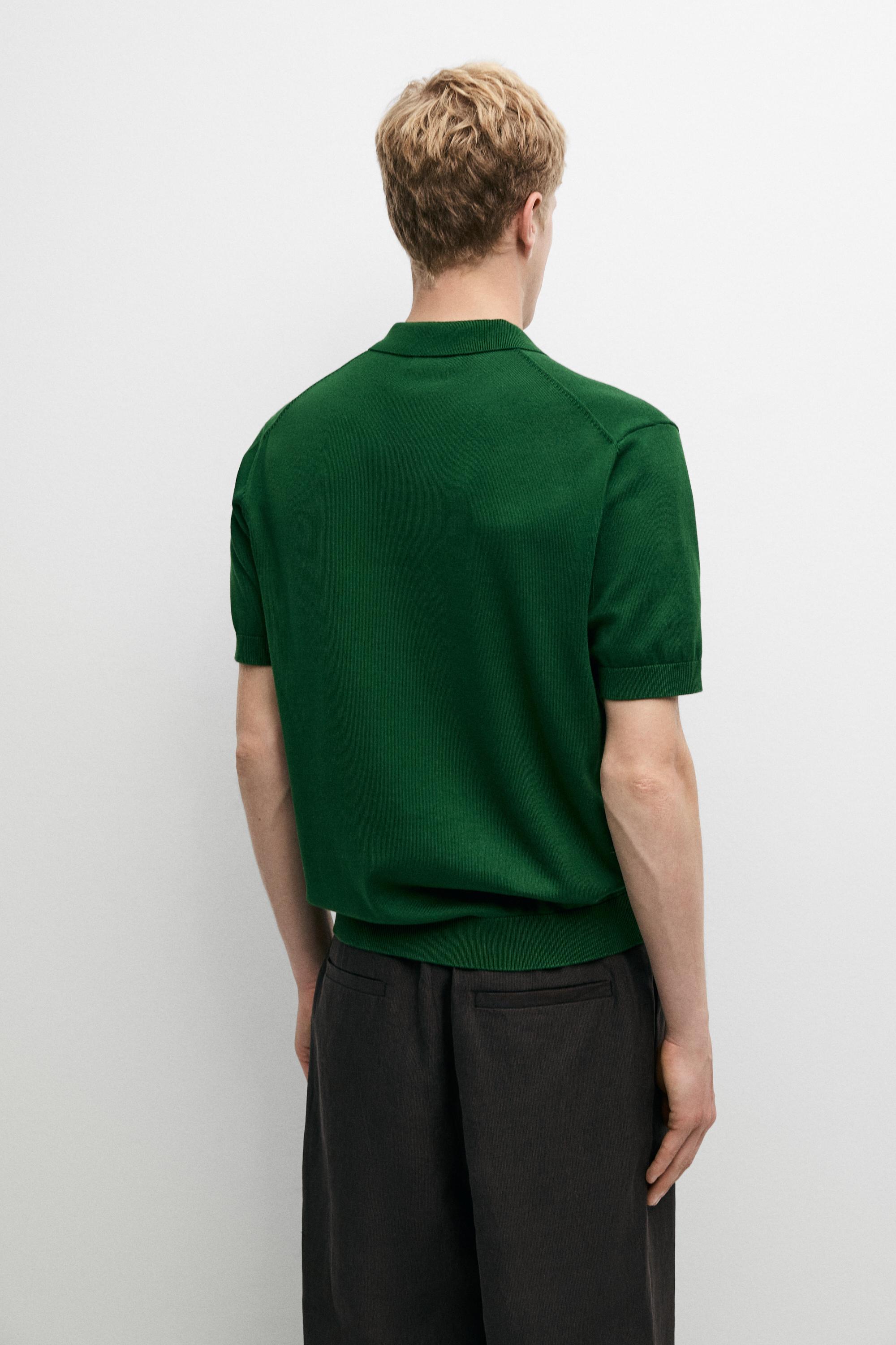 100% cotton knit polo sweater — MOSS GREEN