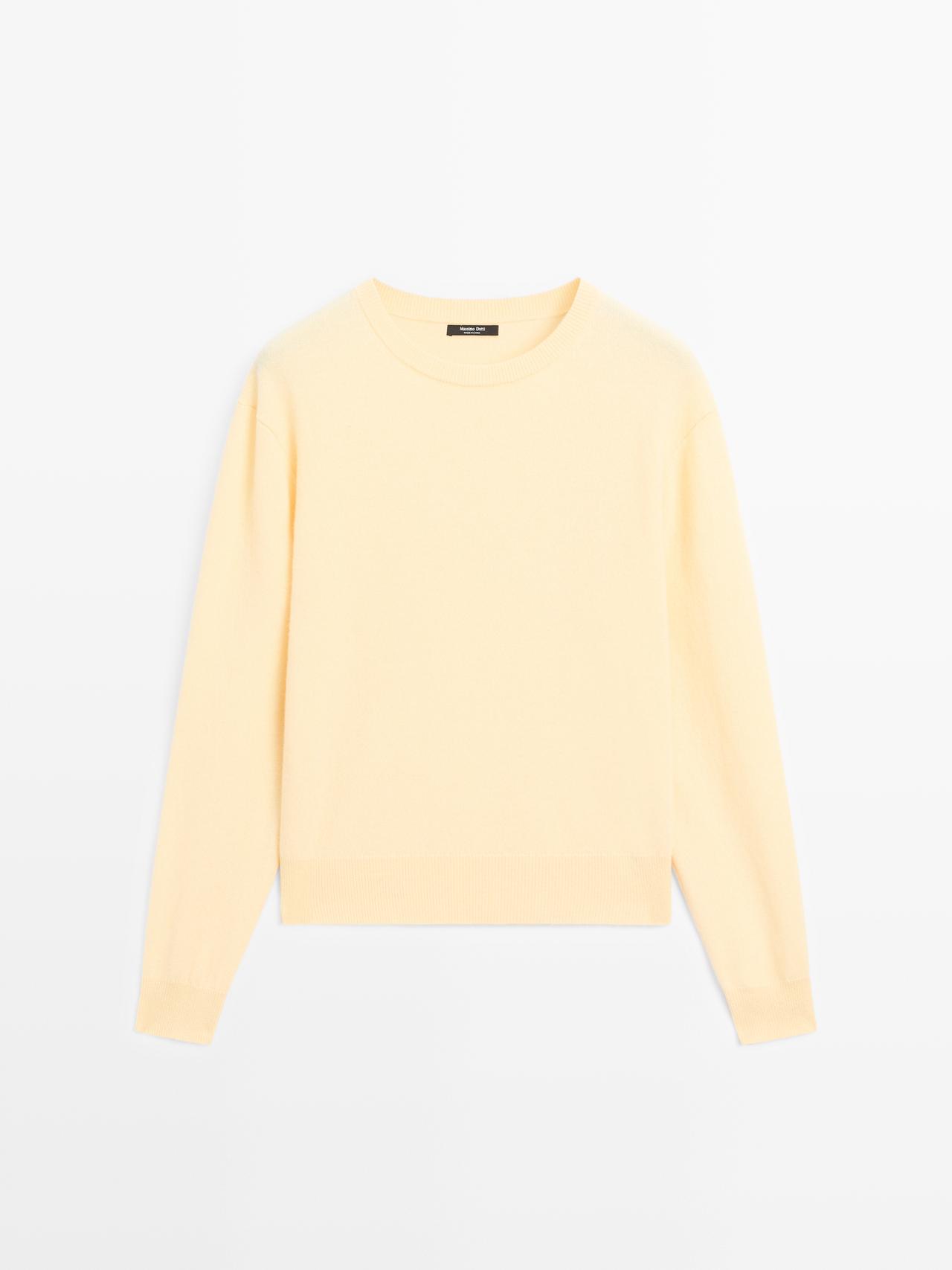 Massimo Dutti - Dame - Striktrøje I Uldblanding Med Rund Hals - Vanilje - Xs