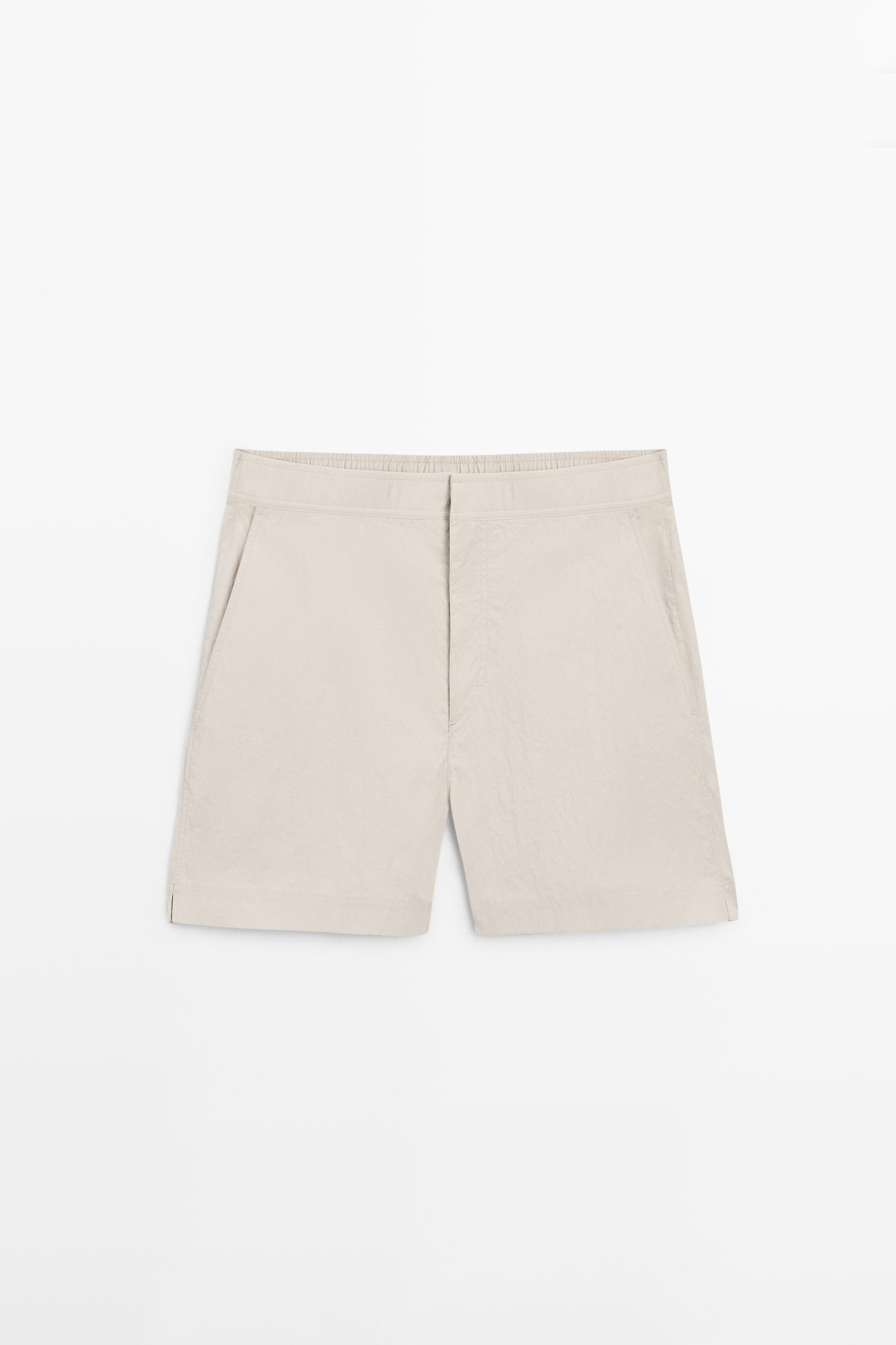 Plain swimming trunks with waist detail — SAND