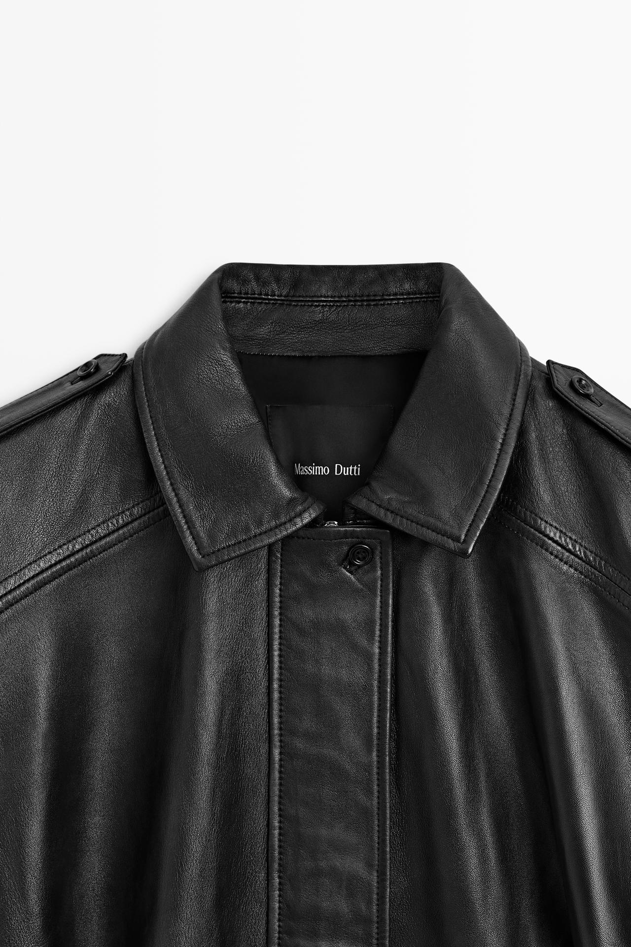 Nappa leather bomber jacket with lapel collar — KHAKI