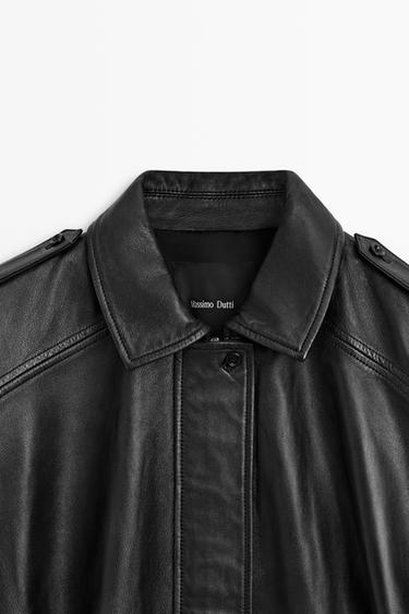 Nappa leather bomber jacket with lapel collar — KHAKI 9