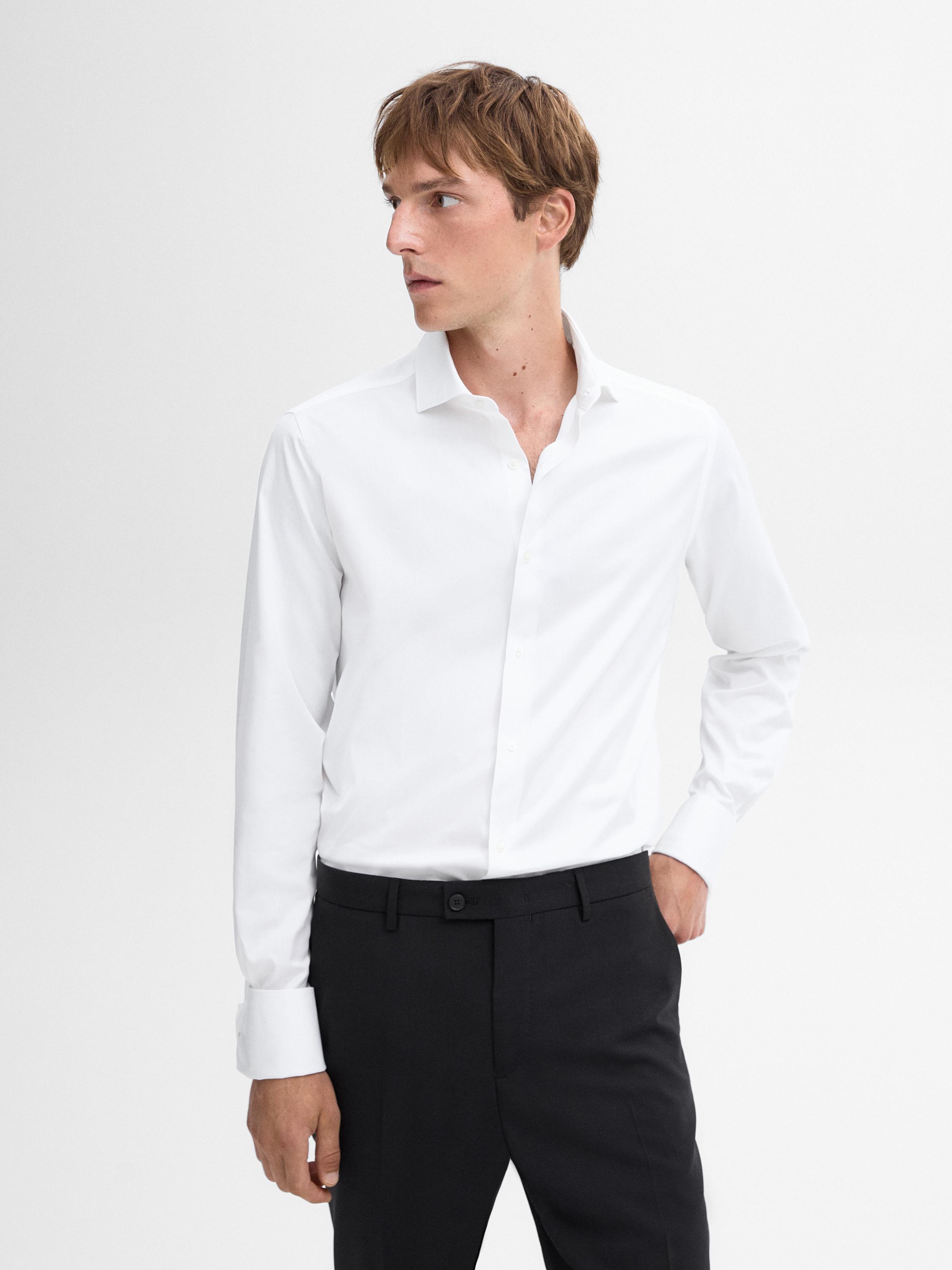 Slim fit cotton shirt with double cuffs