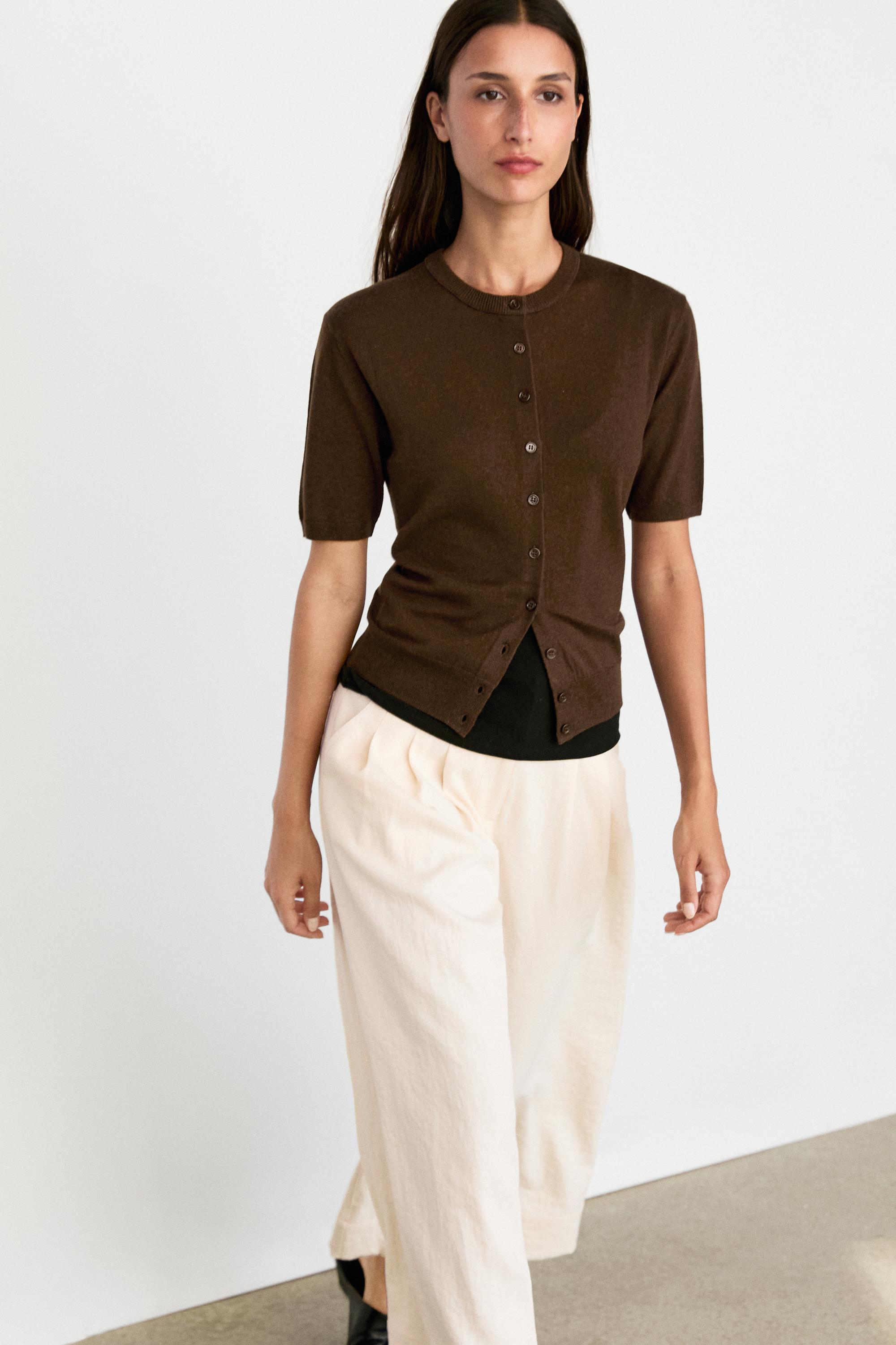 Wool blend short sleeve cardigan