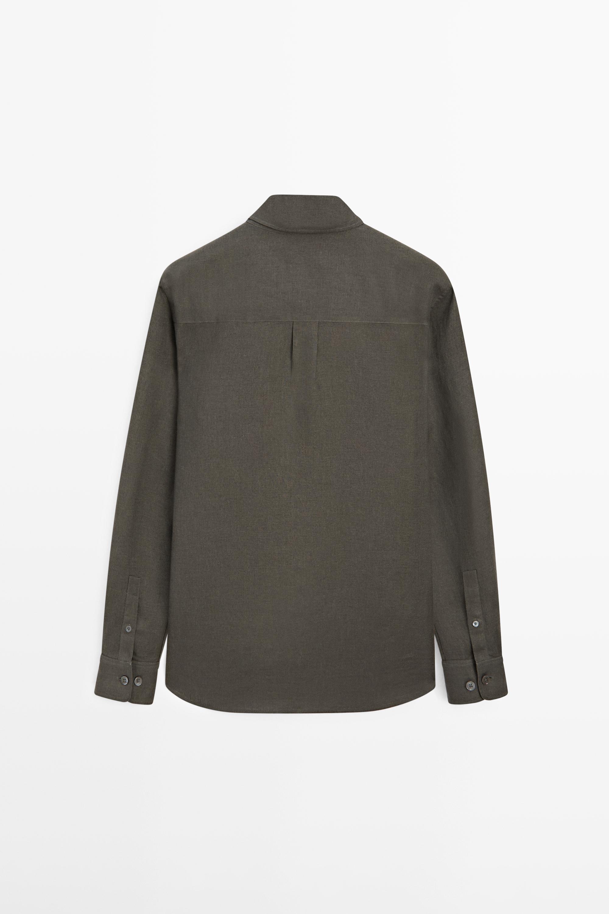 100% linen regular fit shirt — DARK GREEN