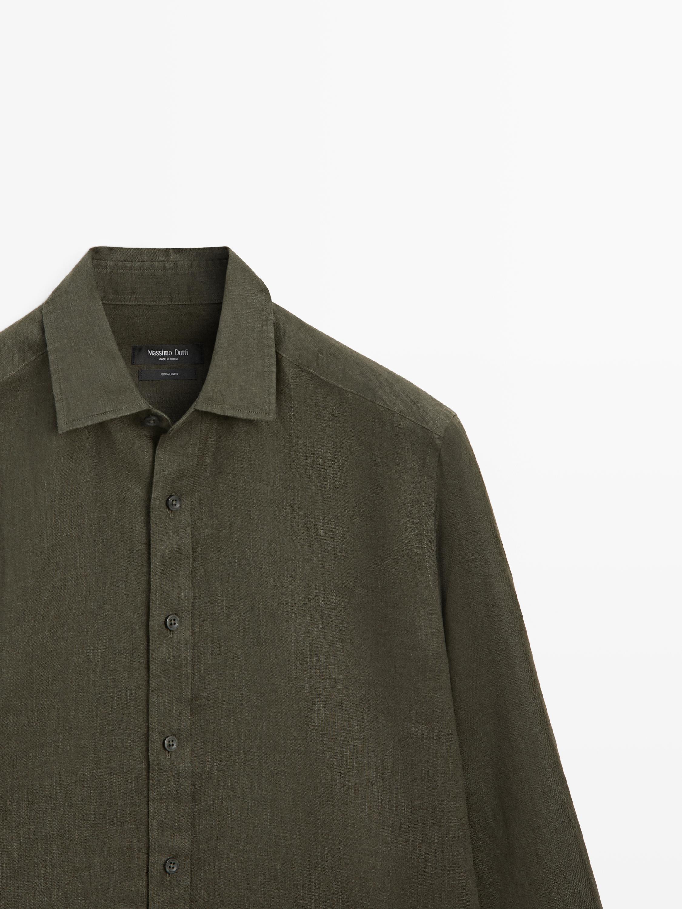100% linen slim fit shirt — Sea green