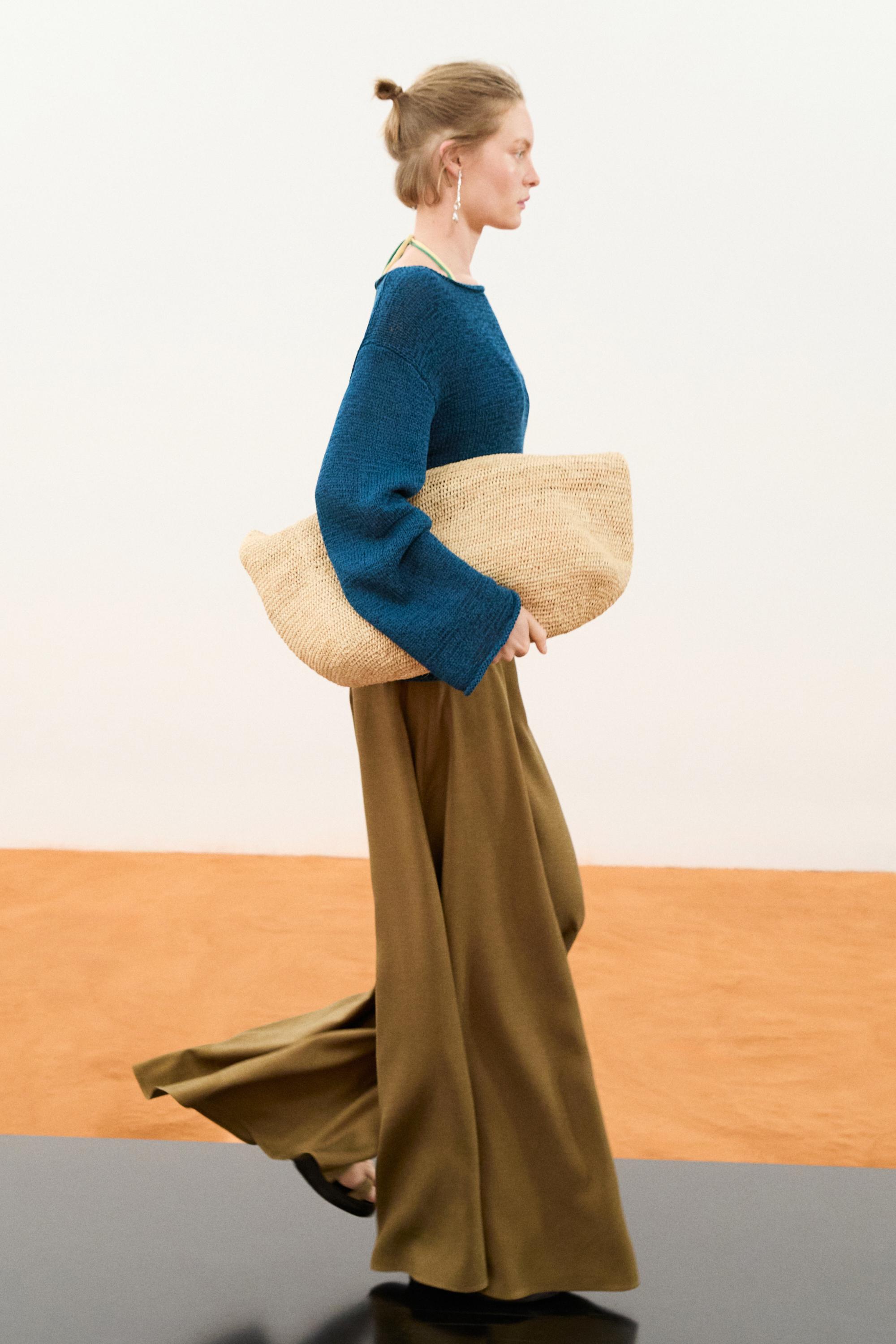 Flowing fabric wide-leg trousers — MOSS GREEN
