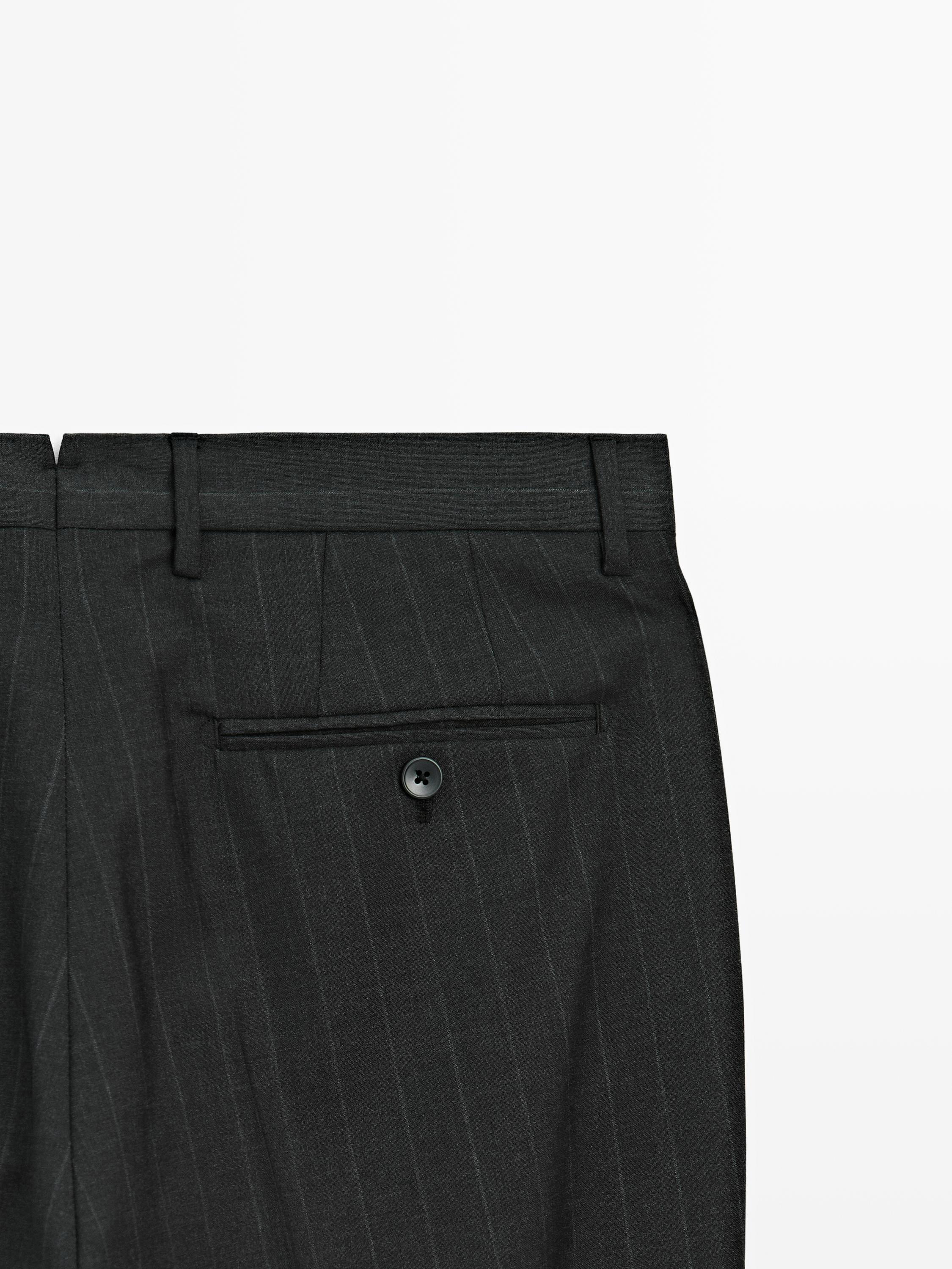 Pinstriped cool wool suit trousers — GREY