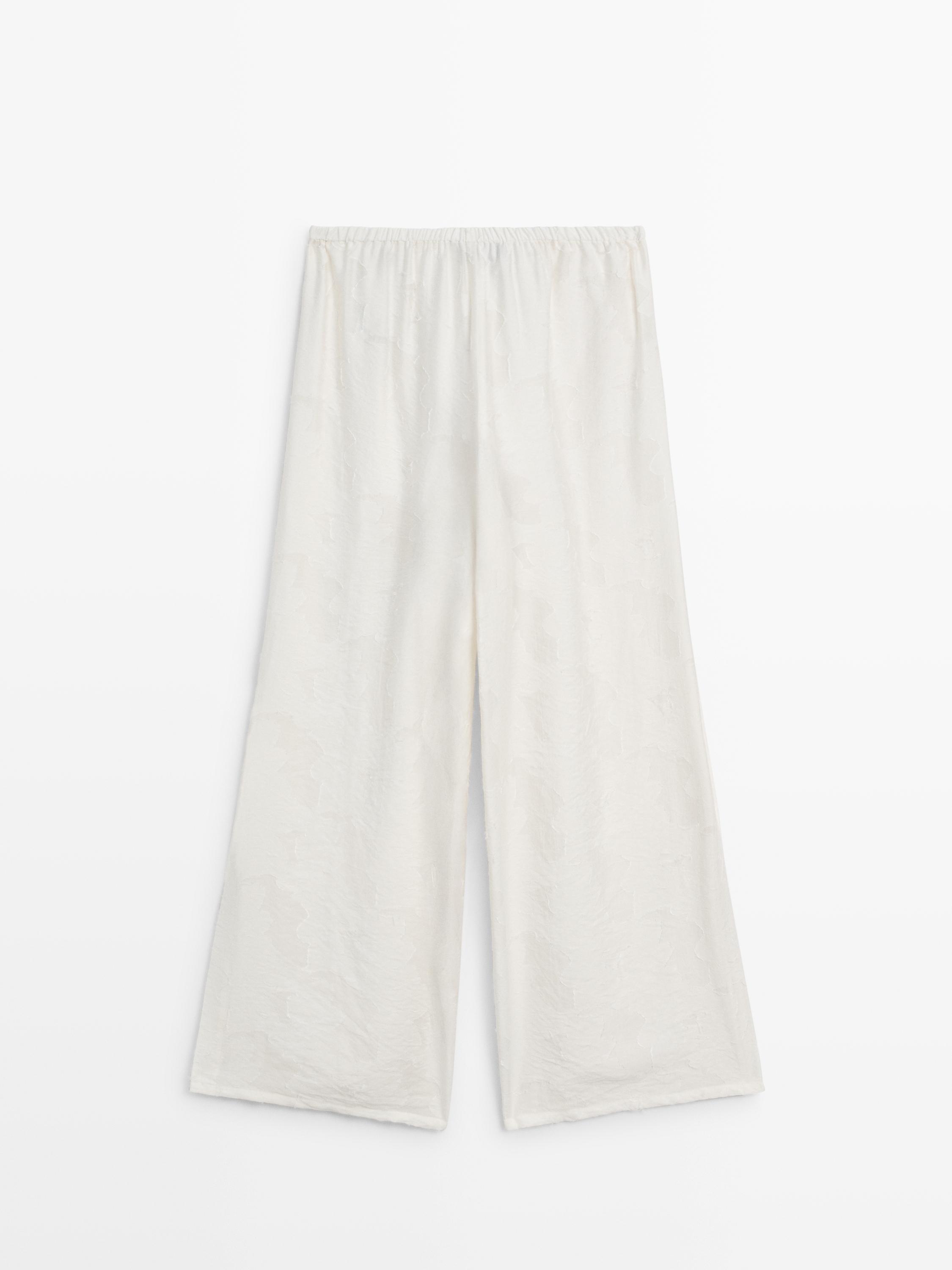 Flowing stretch trousers with fabric detail — WHITE