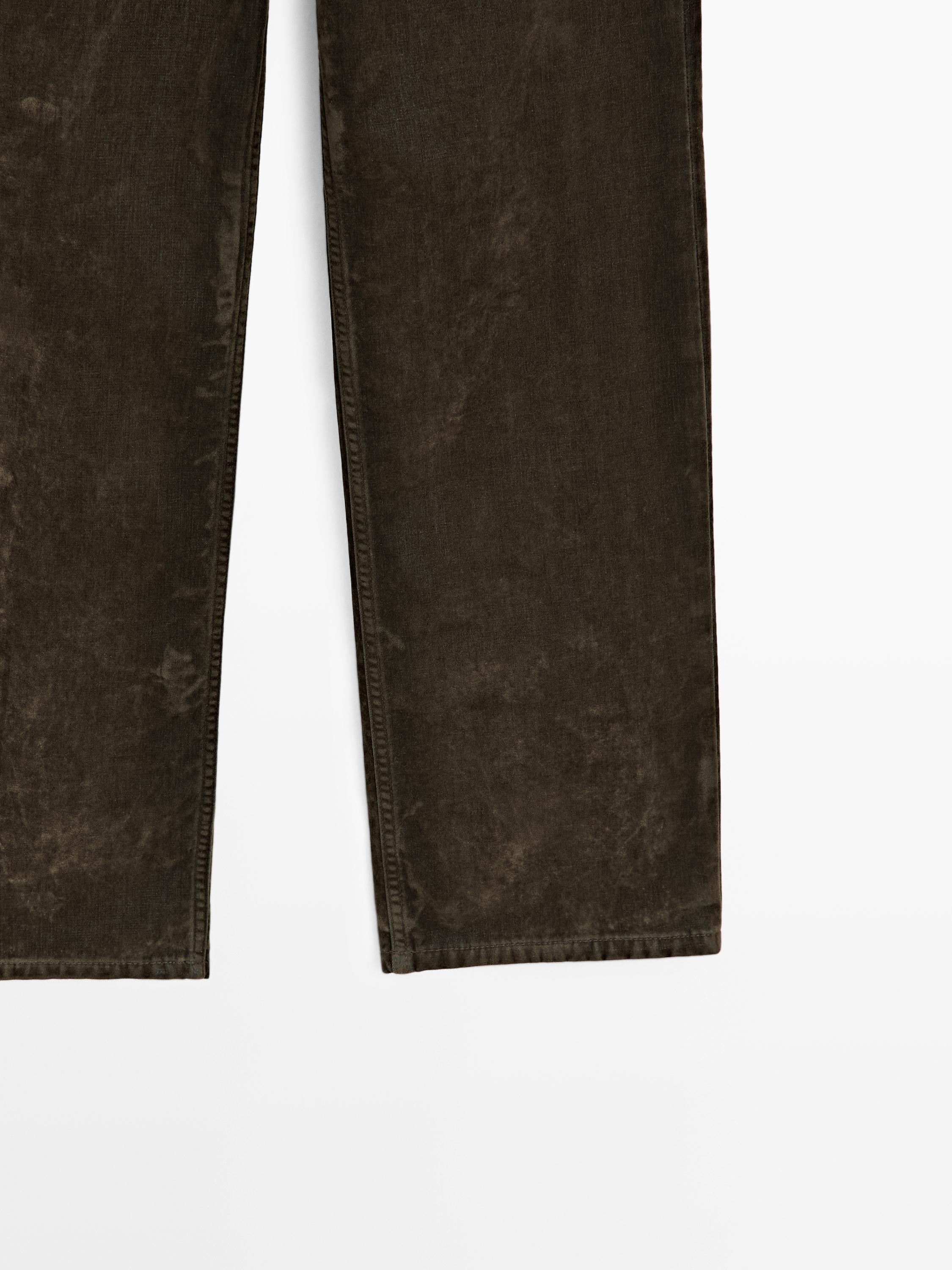 Low-rise straight-leg flocked jeans — KHAKI