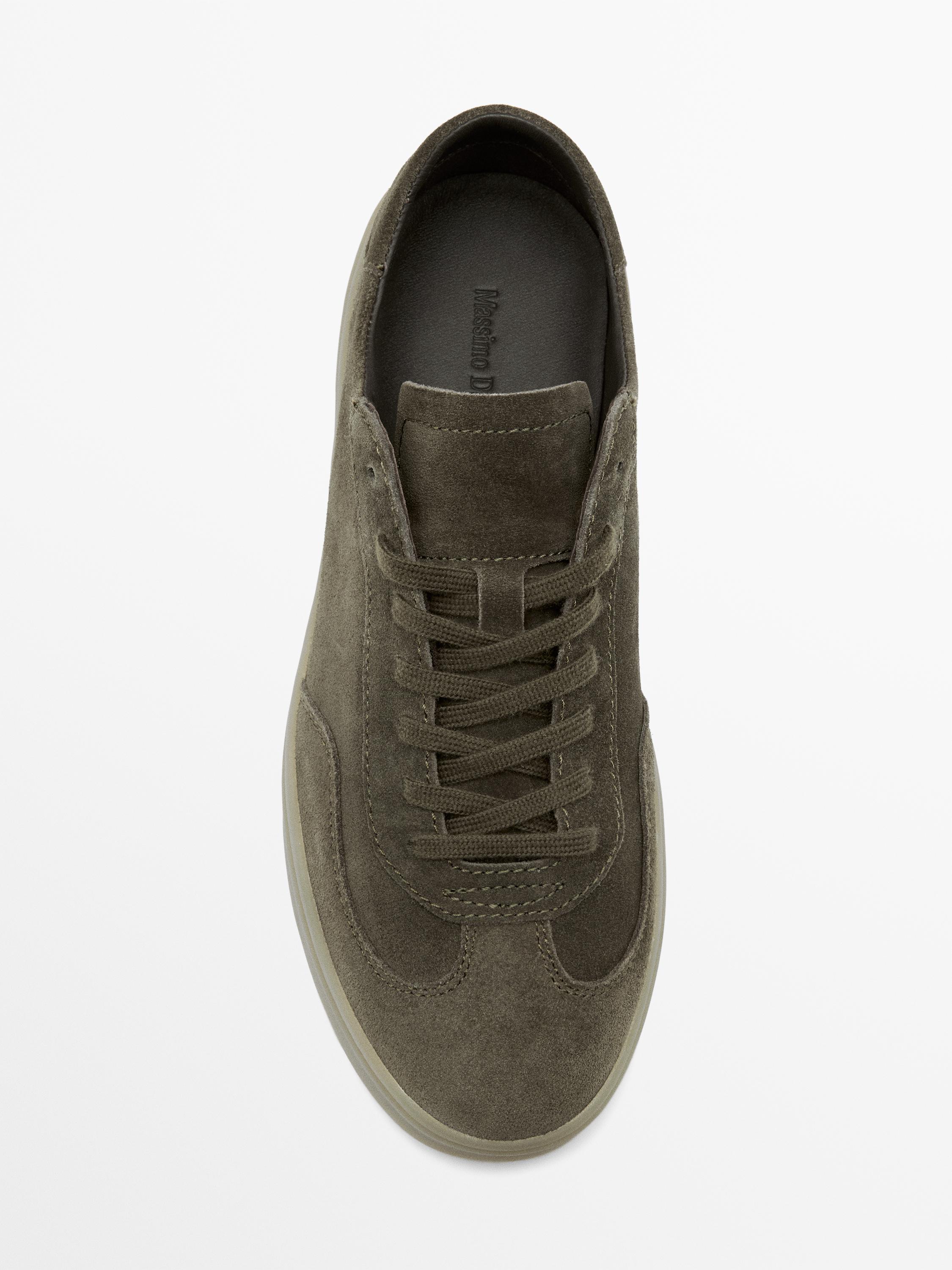 Split suede leather trainers — KHAKI