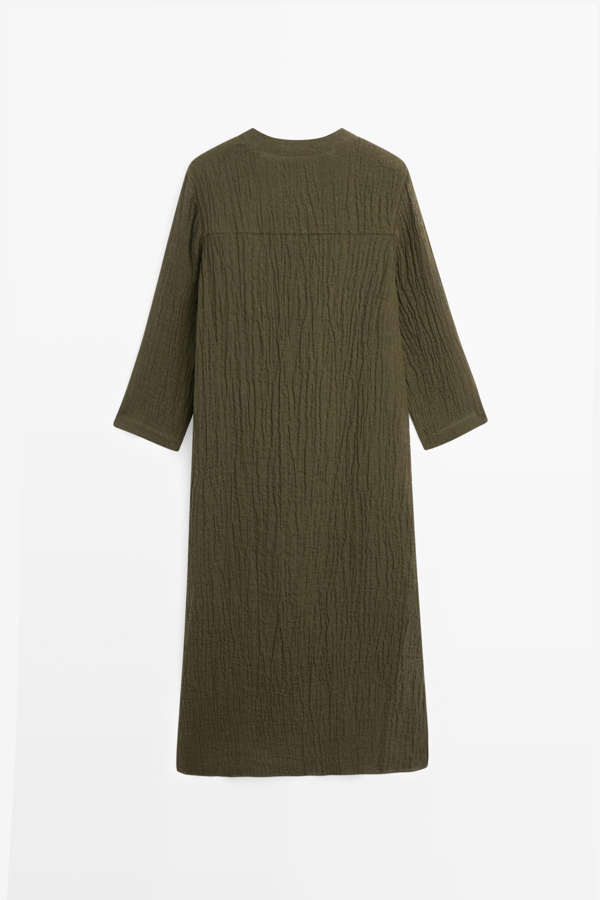 Linen blend waffle-knit shirt dress — GREEN