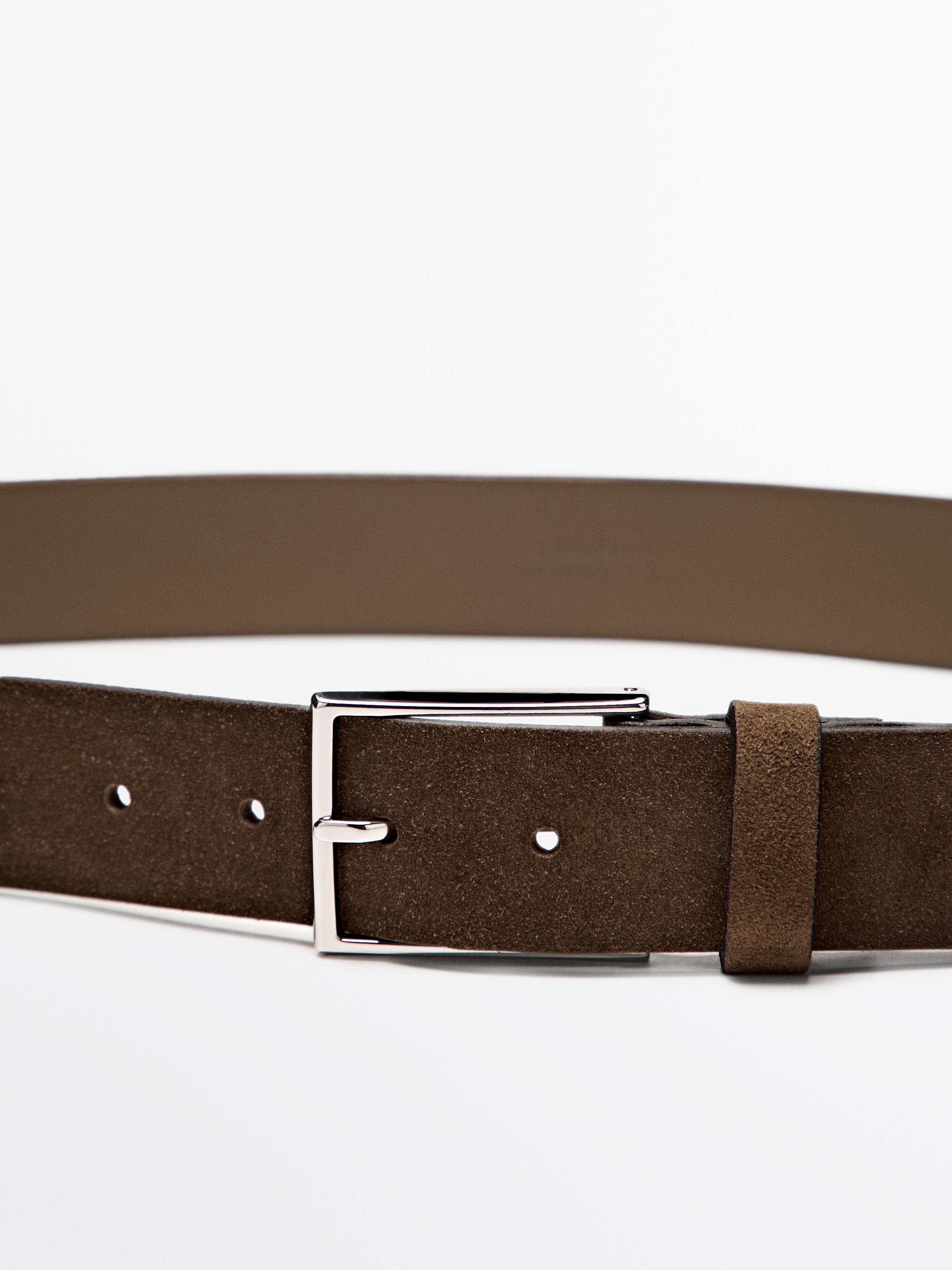 Plush nappa leather belt with nickel buckle — BROWN