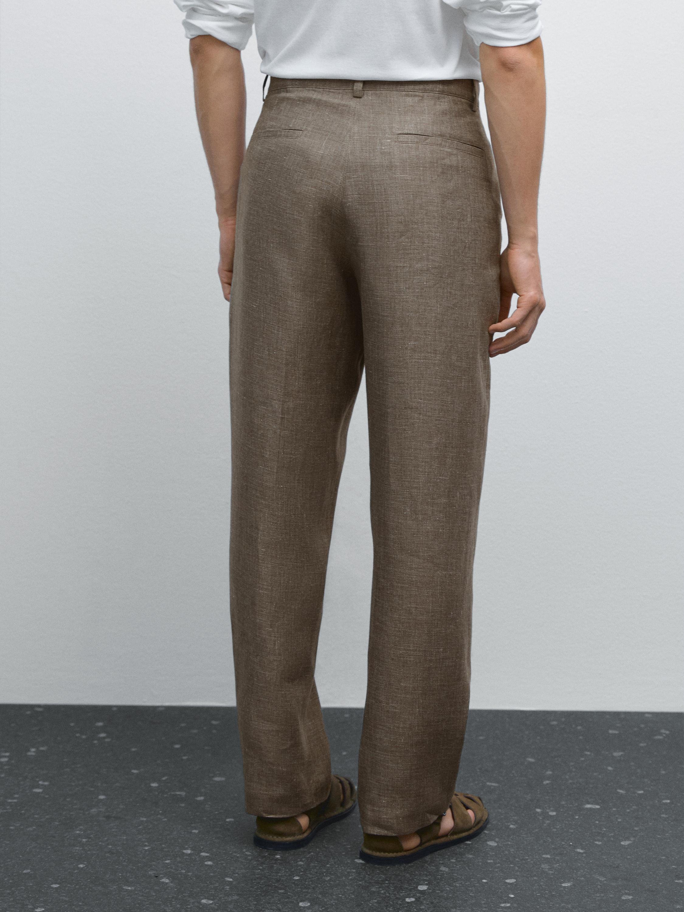 100% linen straight-leg trousers