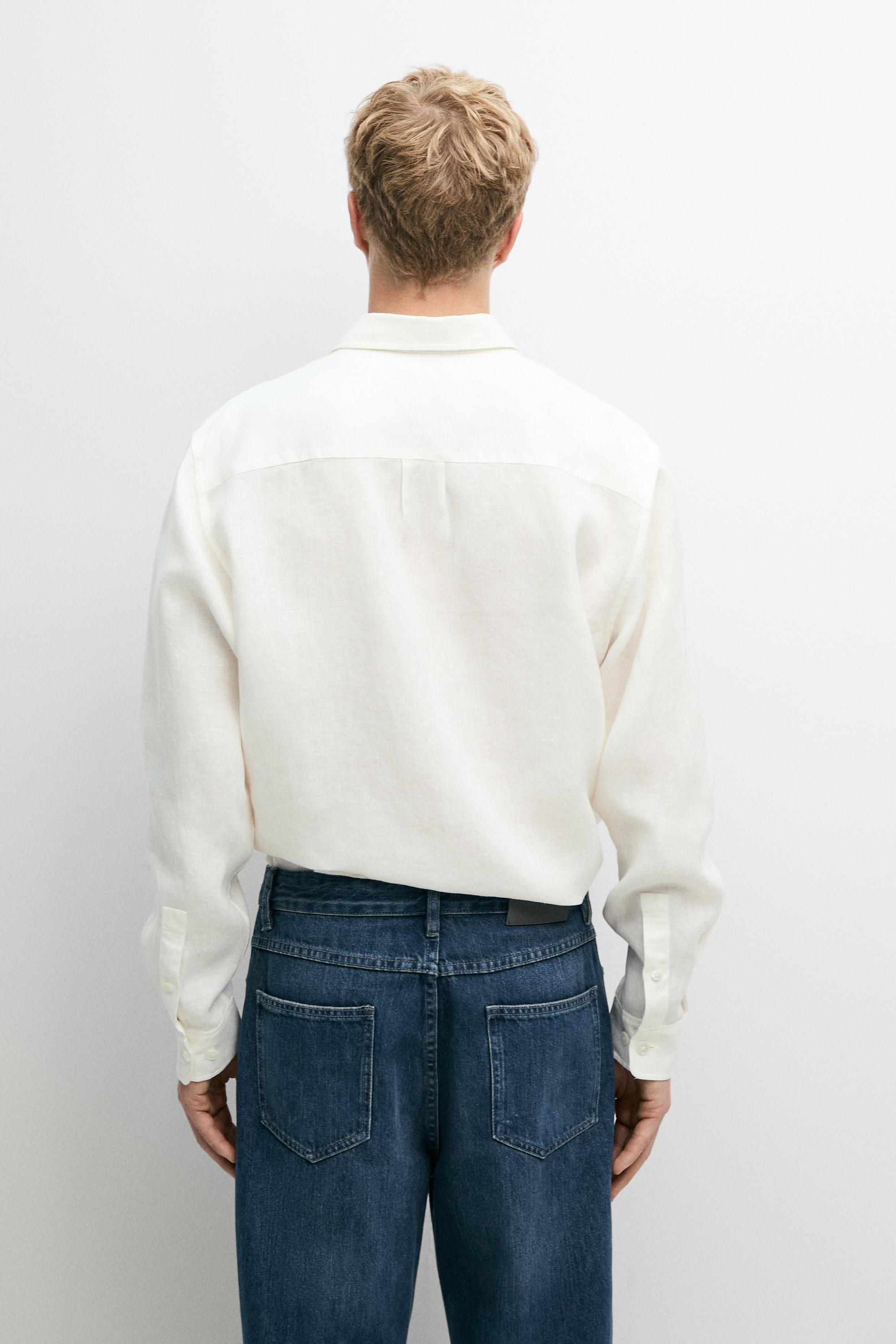 100% linen regular fit shirt — CREAM