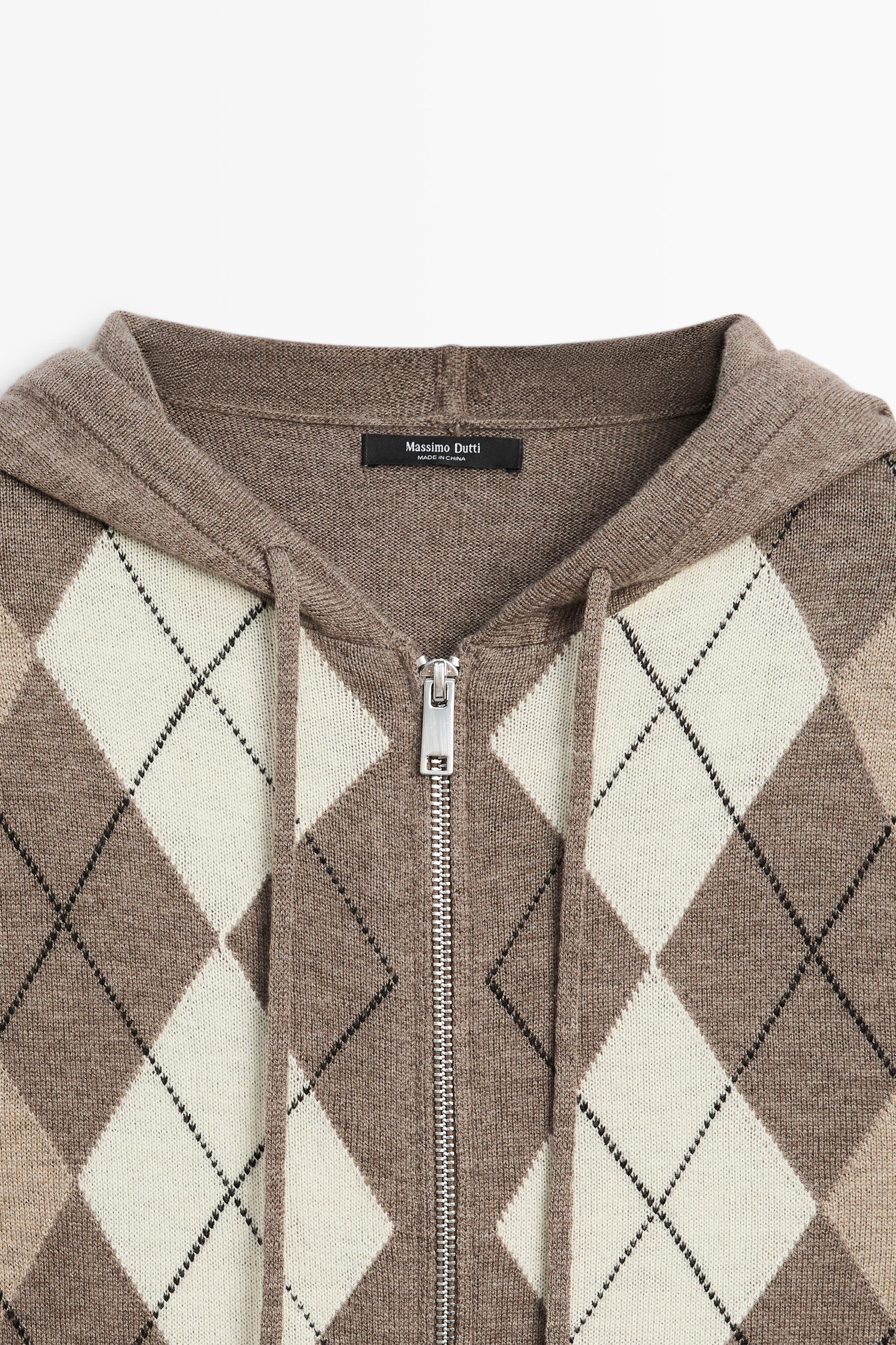 Hooded zip-up knit cardigan — TAUPE GREY