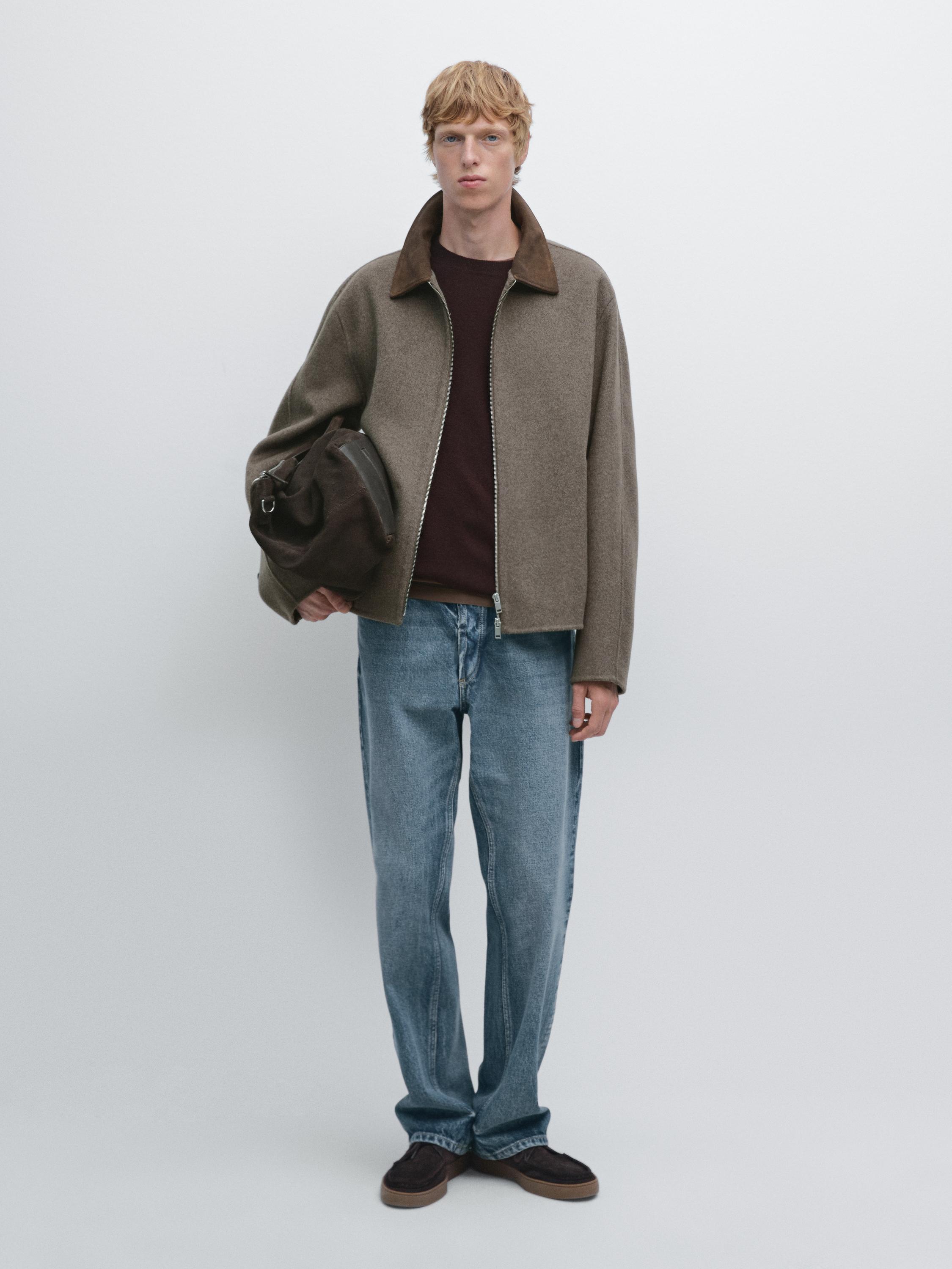 Cazadora detalle cuello tejido doble mezcla lana