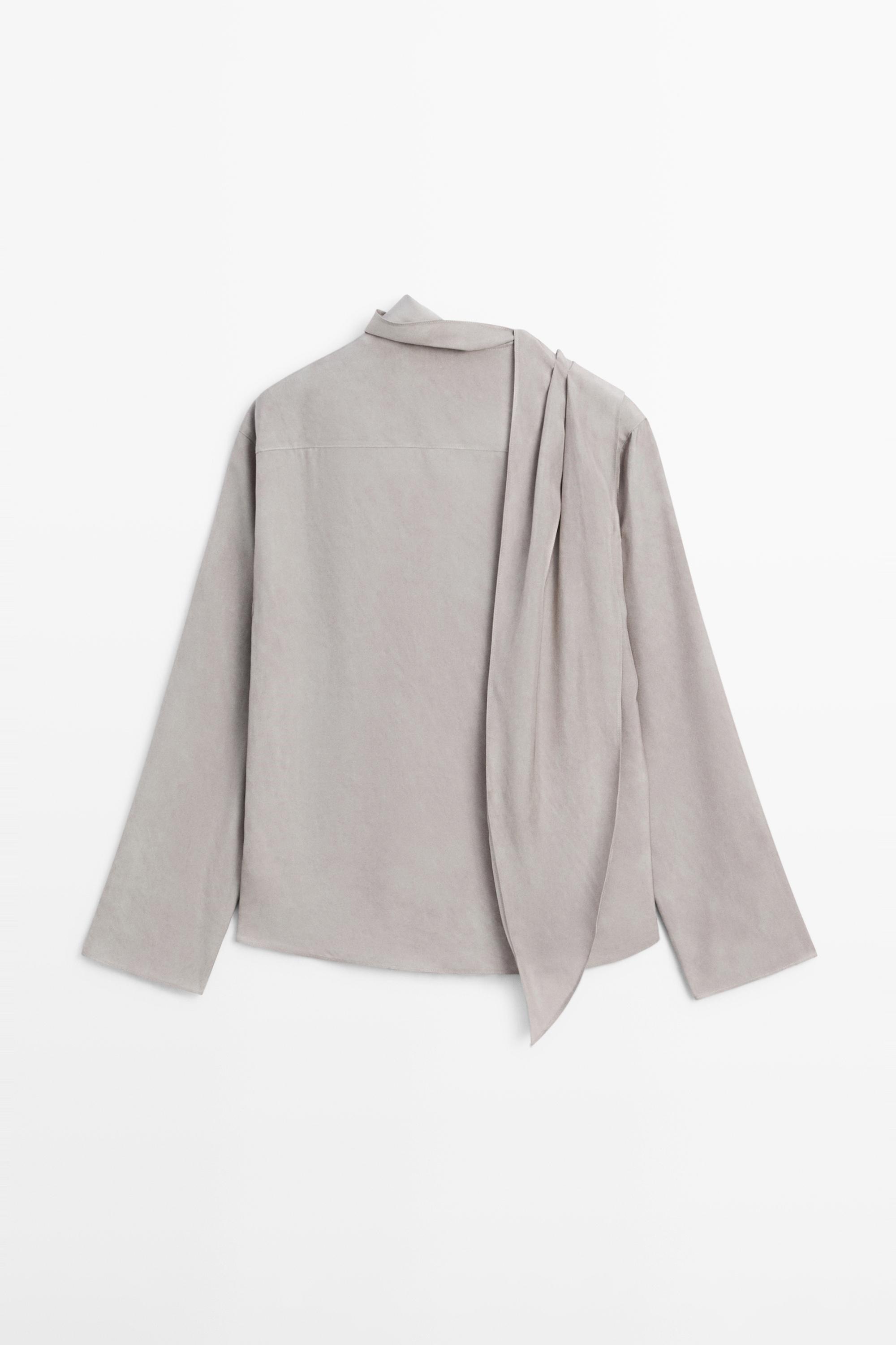 Flowing shirt with scarf detail — GREY