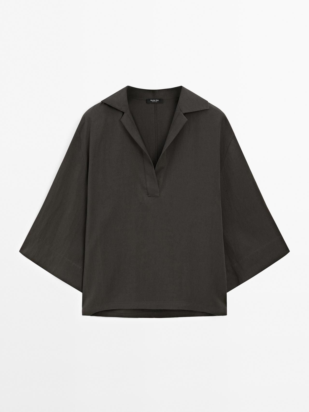 Massimo Dutti - Dame - Skjorte Med Blødt Fald Og Polokrave - Brun - S
