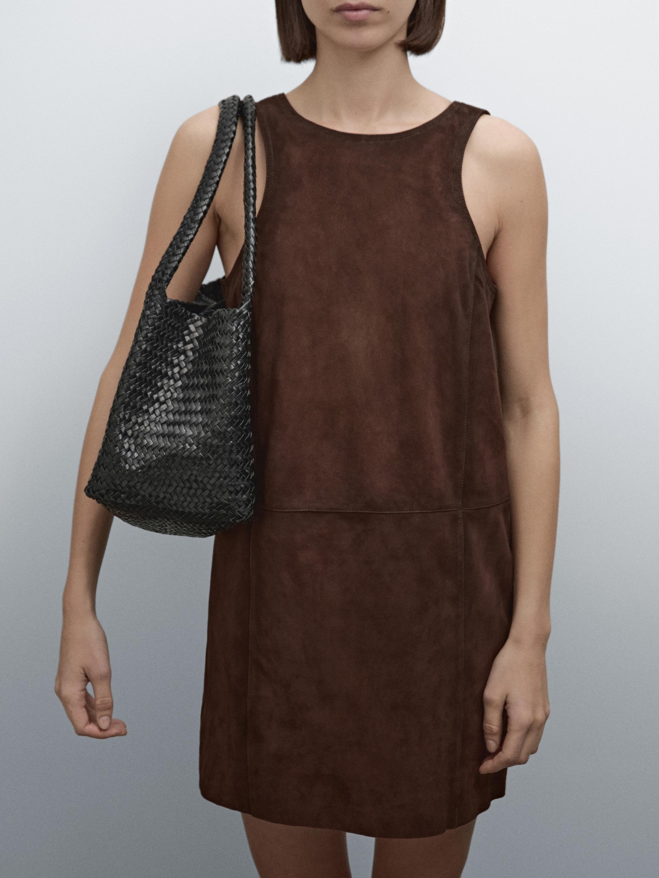 Sac mi-tote tressé en cuir nappa