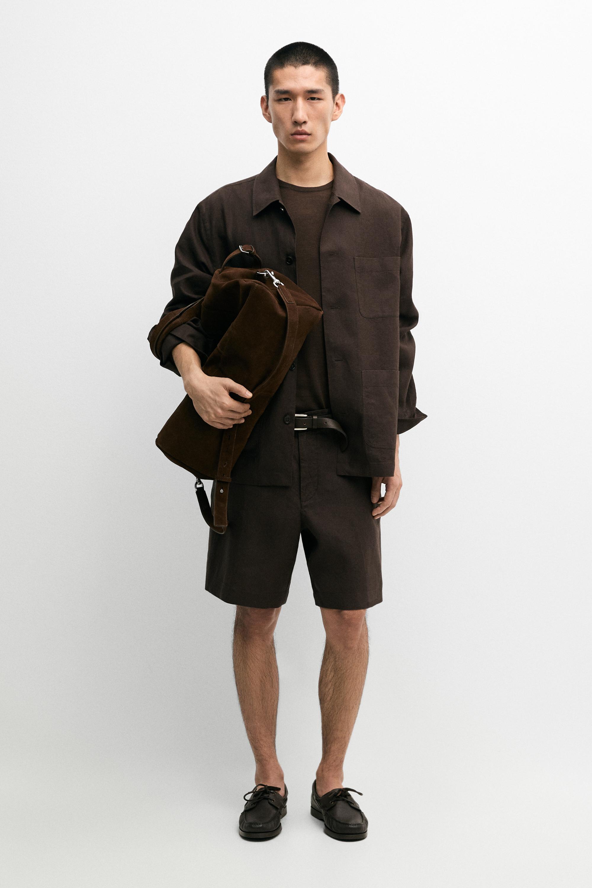 100% linen total look Bermuda shorts — BROWN