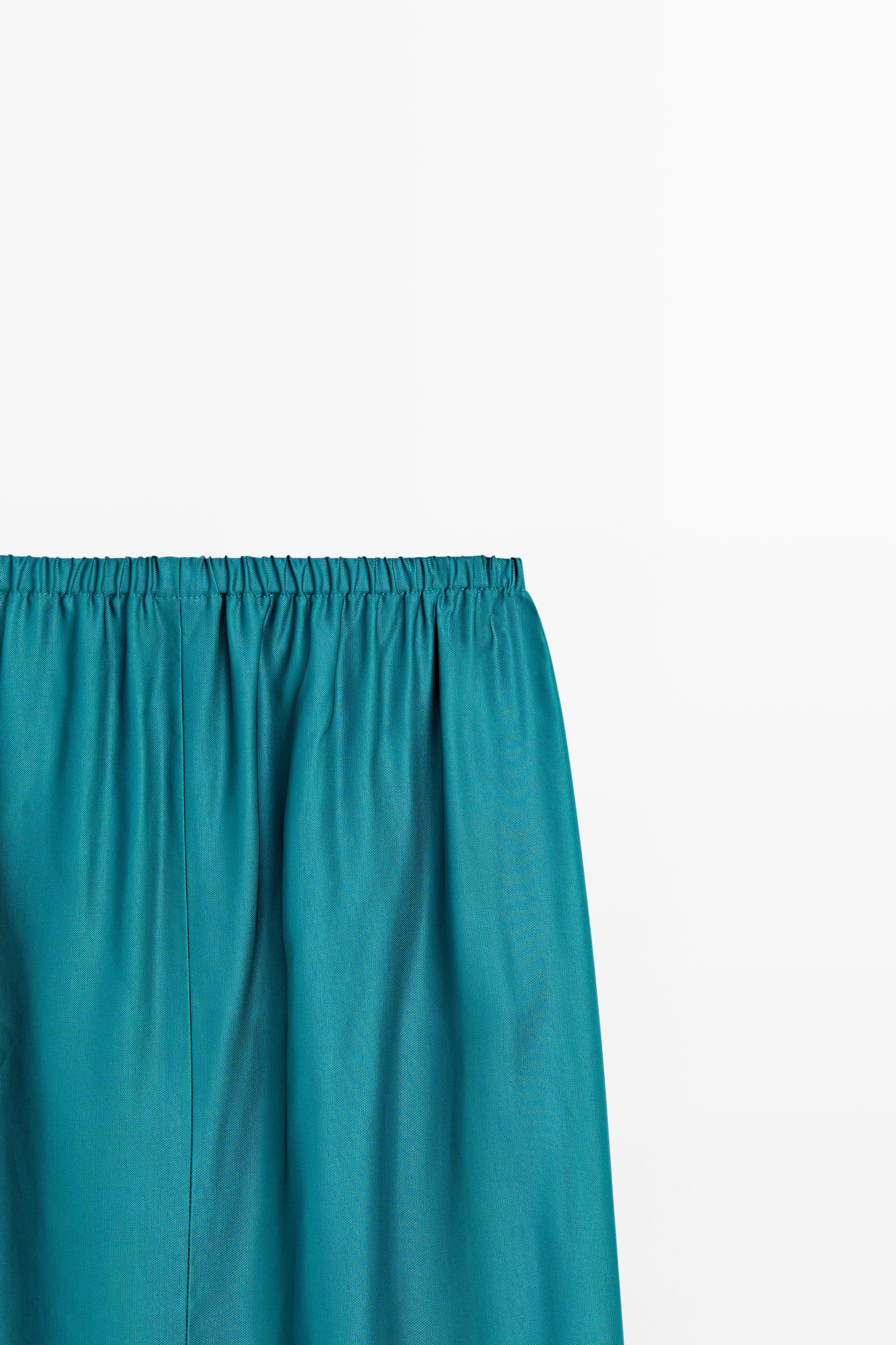 Satin midi skirt with pockets — BLUE