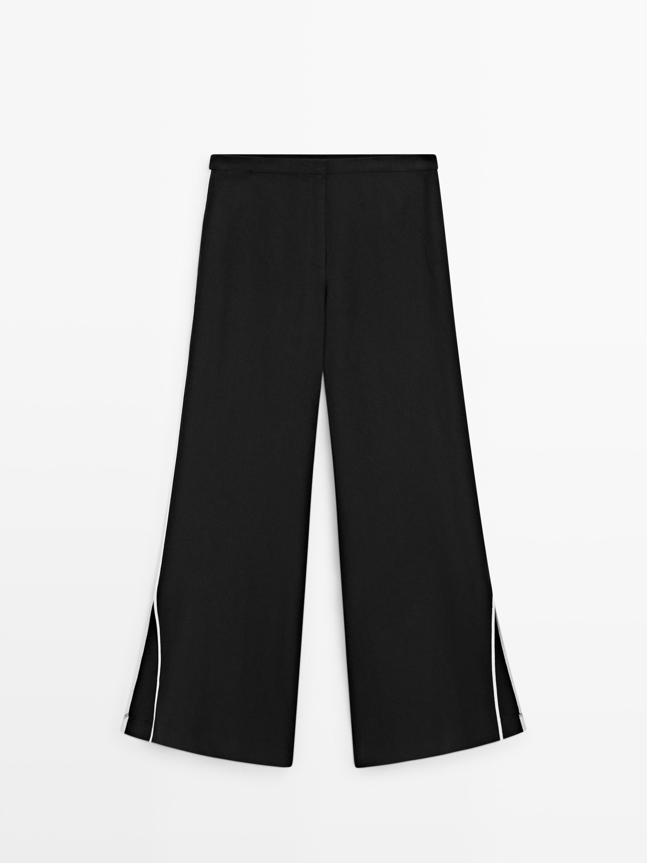 Linen trousers with contrast trim — BLACK