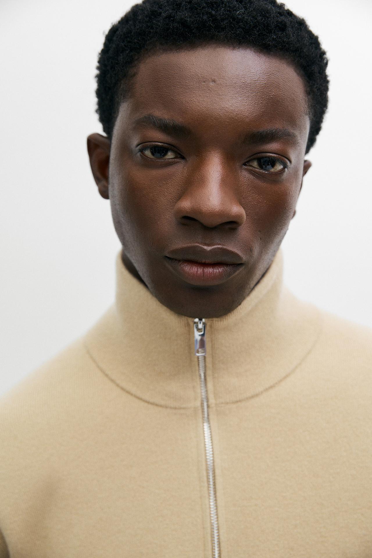 Wool mock neck knit sweater — CAMEL