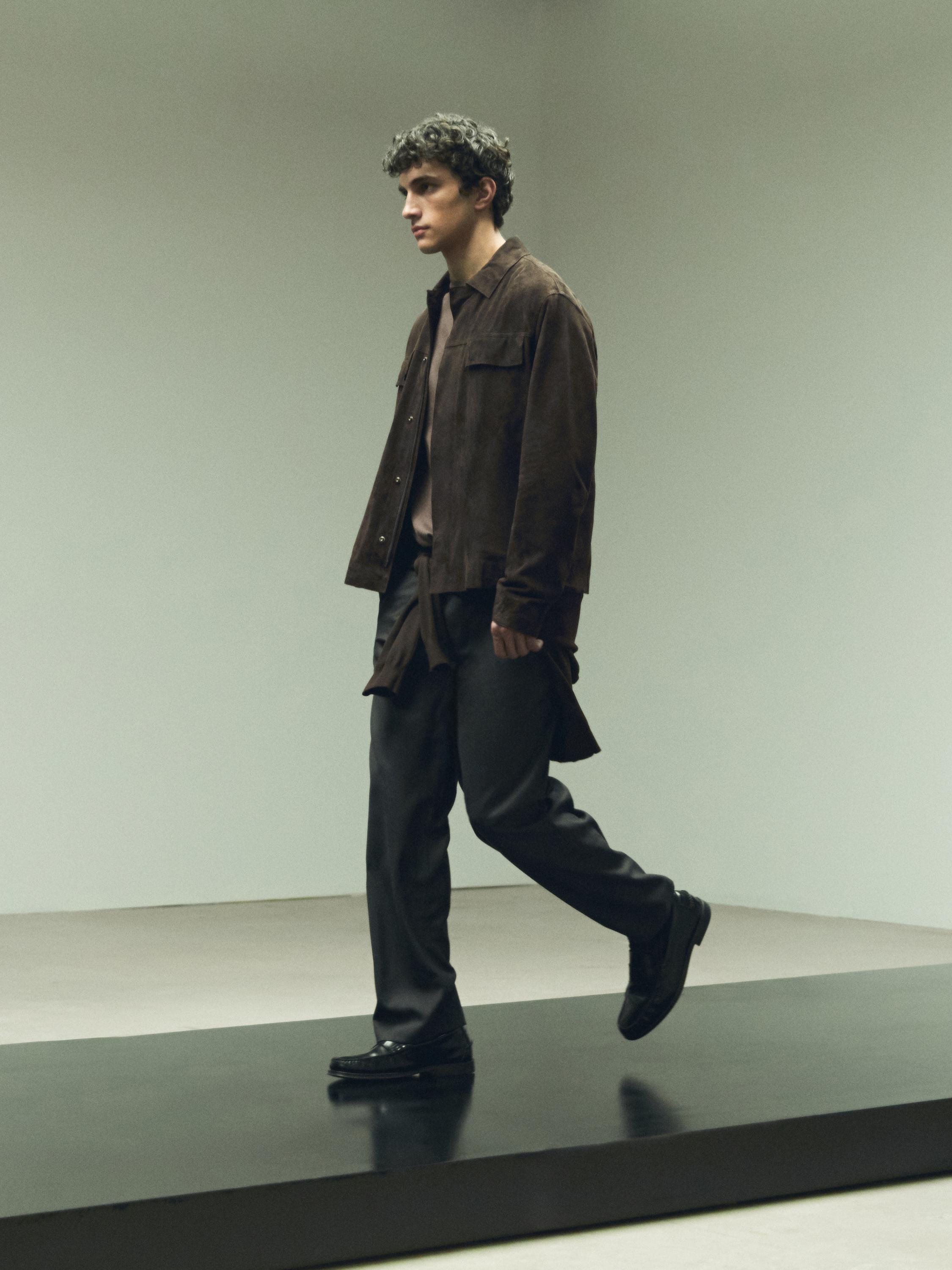 Suede leather jacket with pockets — BROWN