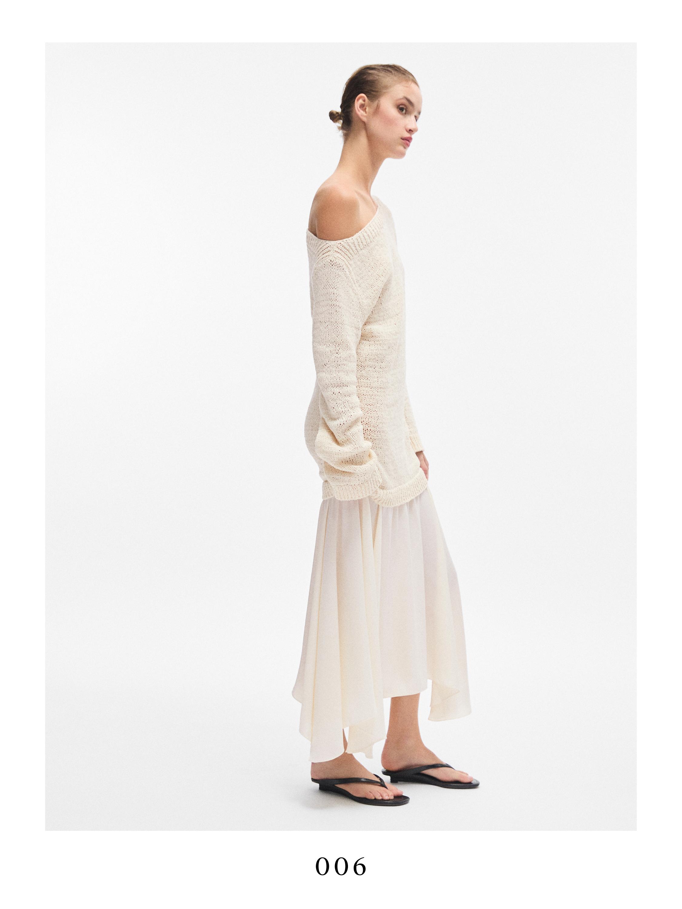 Combined asymmetric midi dress — CREAM