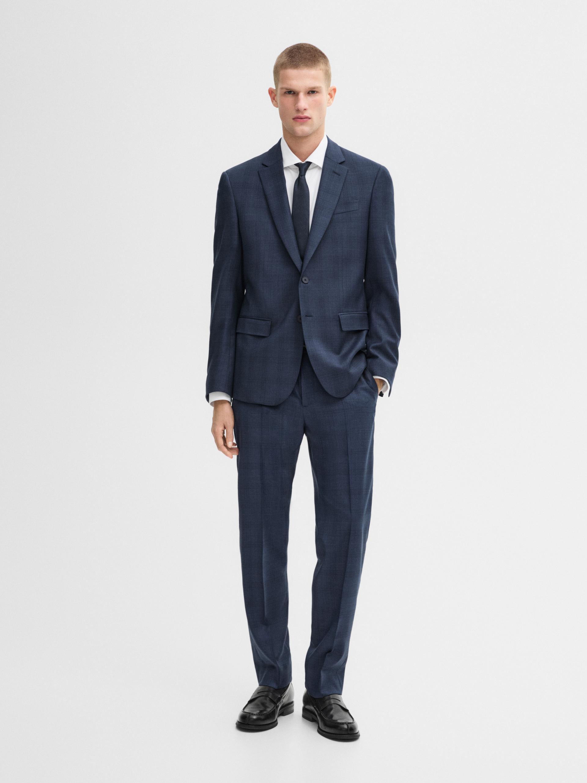 Blazer À Carreaux En Laine Mélangée - Bleu - 52 - Massimo Dutti - Homme