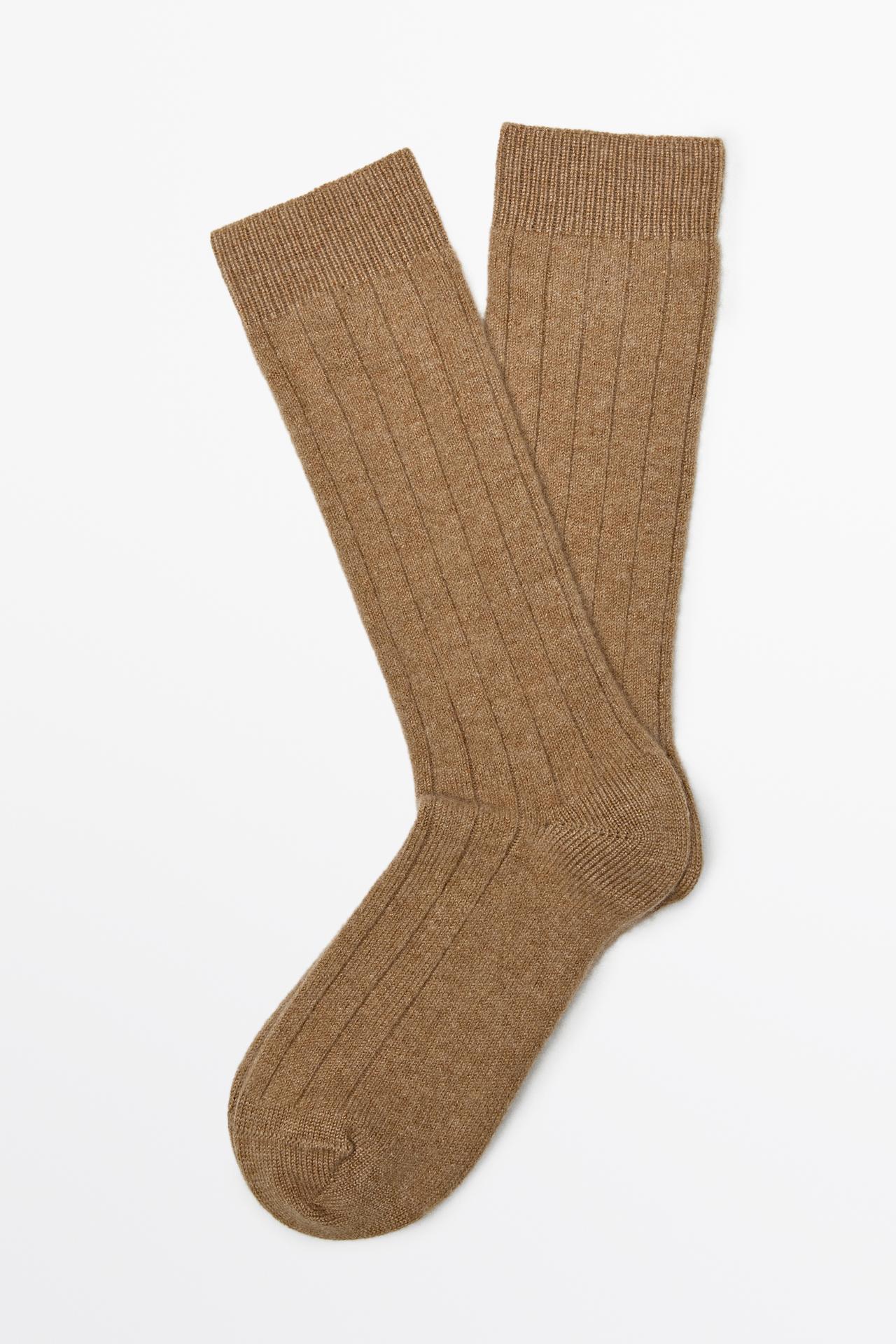 Cashmere blend ribbed socks — CAMEL