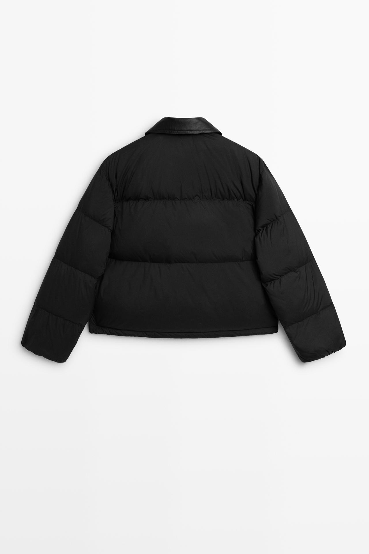 Down bomber jacket with nappa leather collar — BLACK