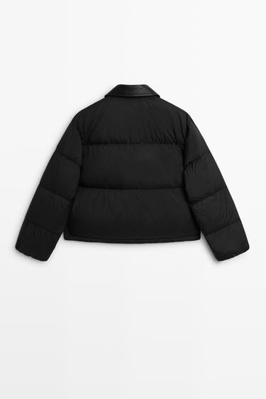 Down bomber jacket with nappa leather collar — BLACK 6