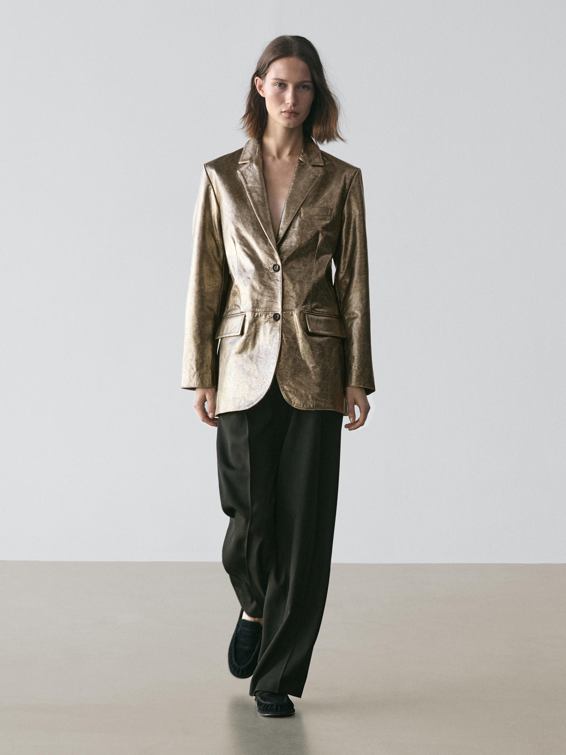 Metallic nappa leather blazer
