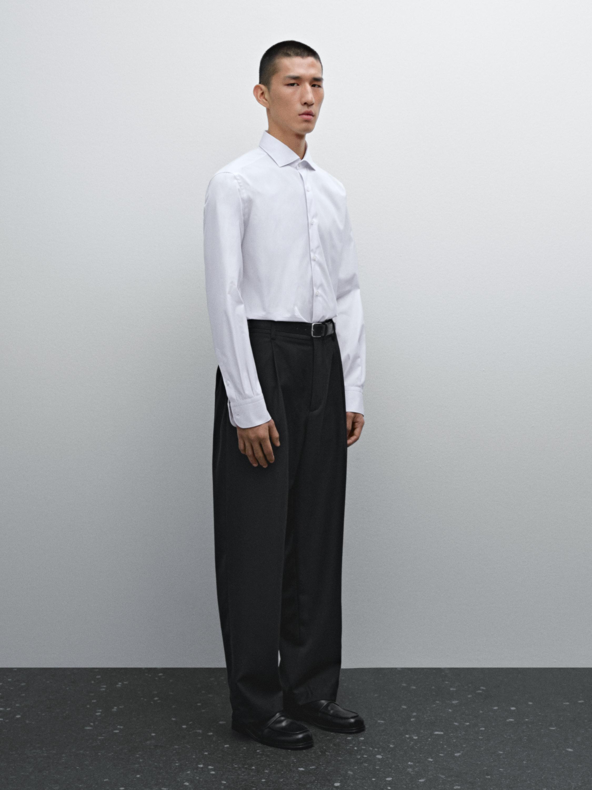 Chemise slim à rayures en coton